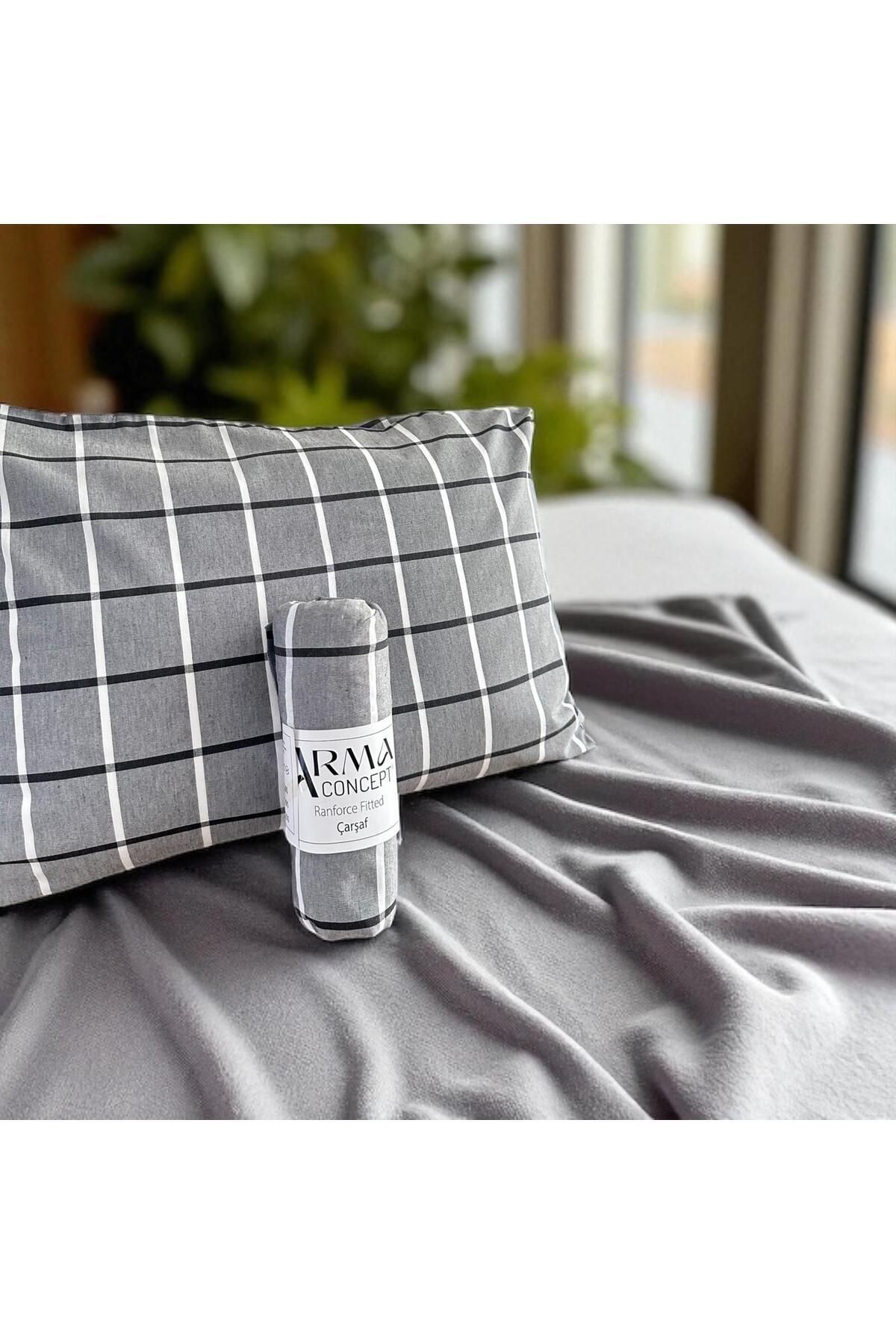 Arma Concept-Single Checkered Pattern Ranforce Fabric Fitted Elastic Sheet & 1 Pillow Case 2