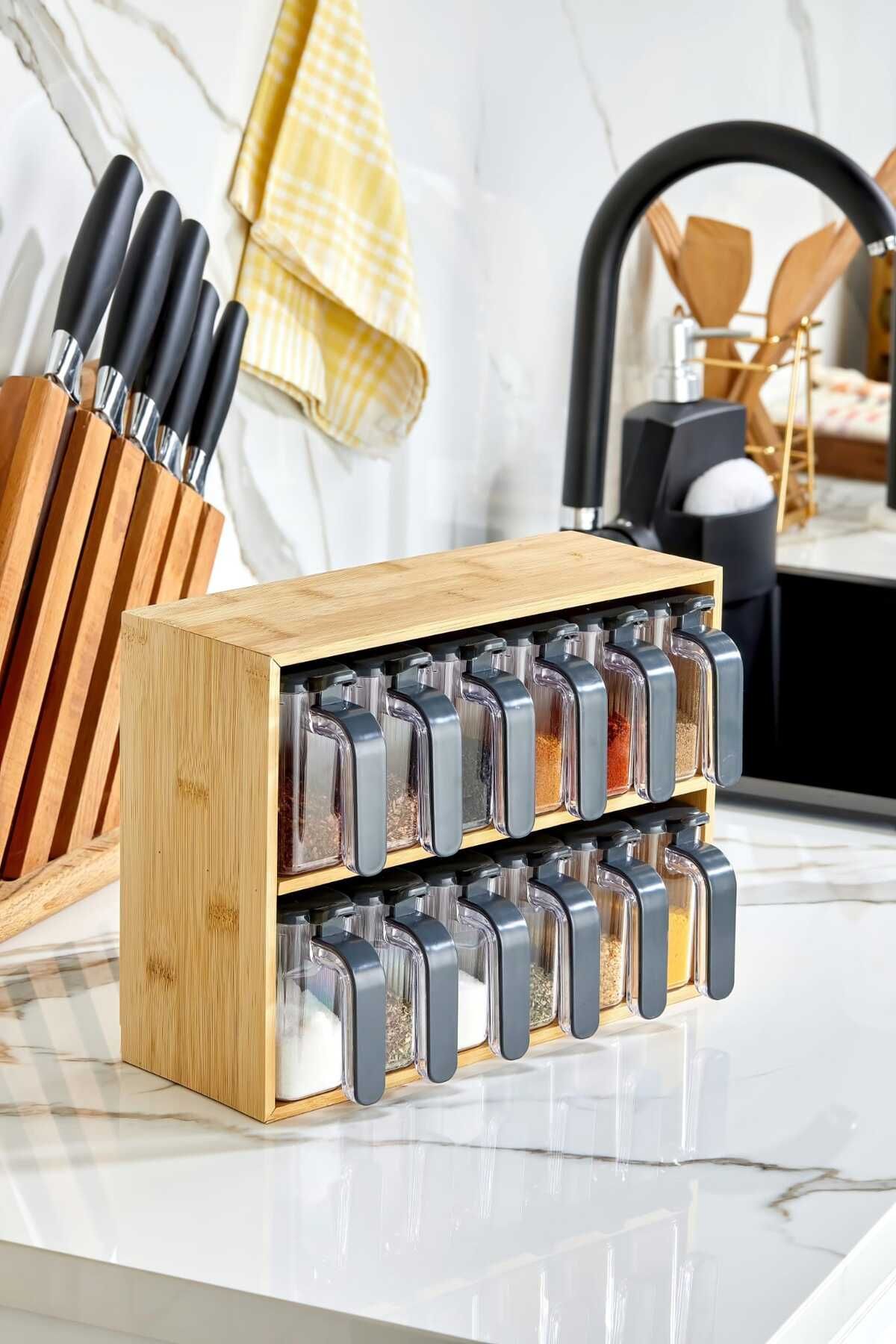 Bayev-Wenken Bamboo Stand 12-Piece Spice Rack Set 3492 - Spice Set with Spoon and Lid 2