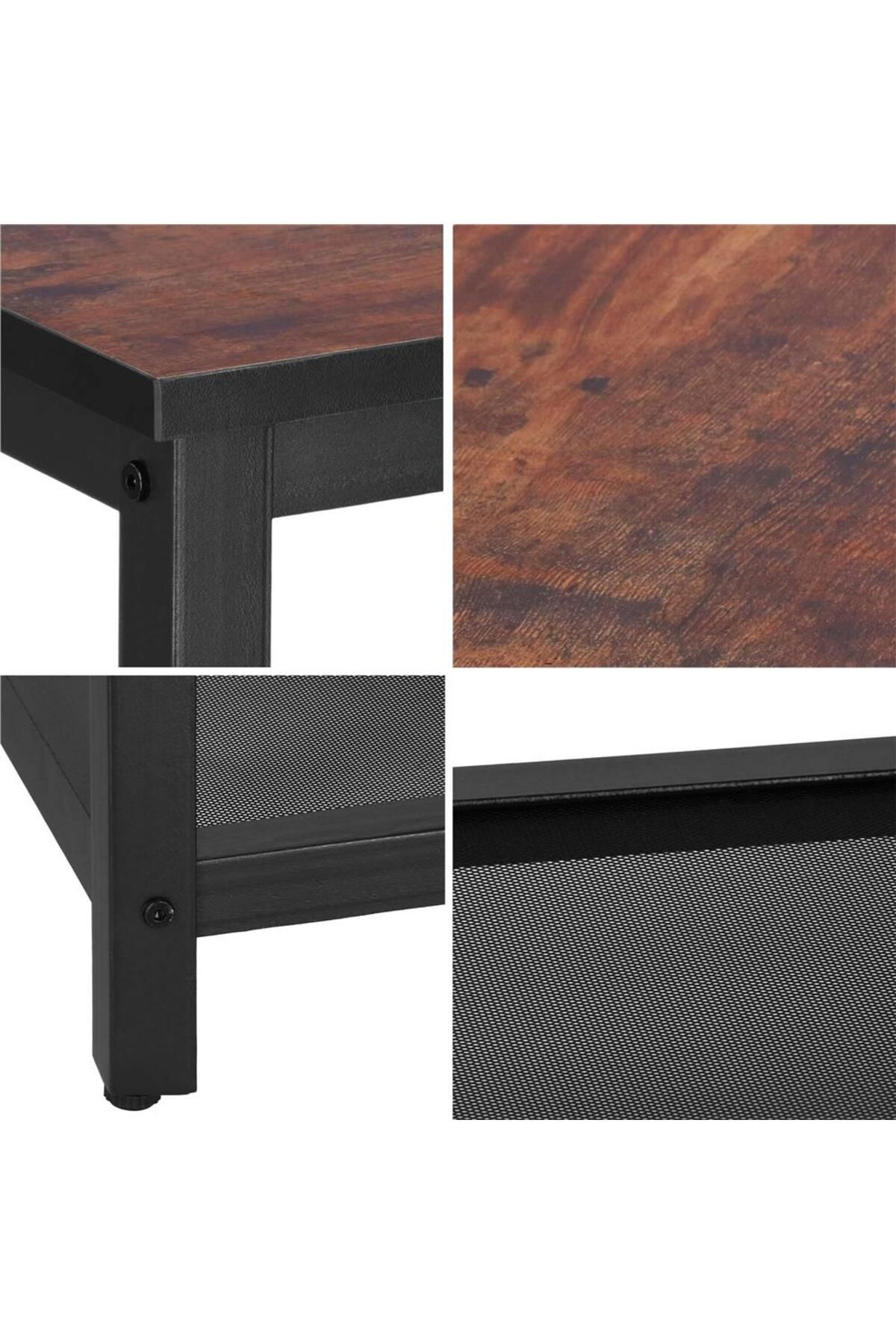 SERSIMO-Square coffee table, bedside table with steel frame and storage shelf, 45x45x55 cm, rustic brown 13