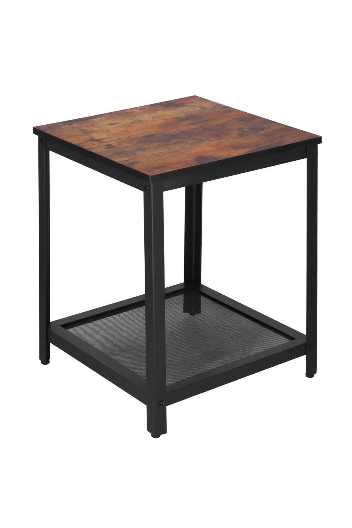 SERSIMO-Square coffee table, bedside table with steel frame and storage shelf, 45x45x55 cm, rustic brown 6
