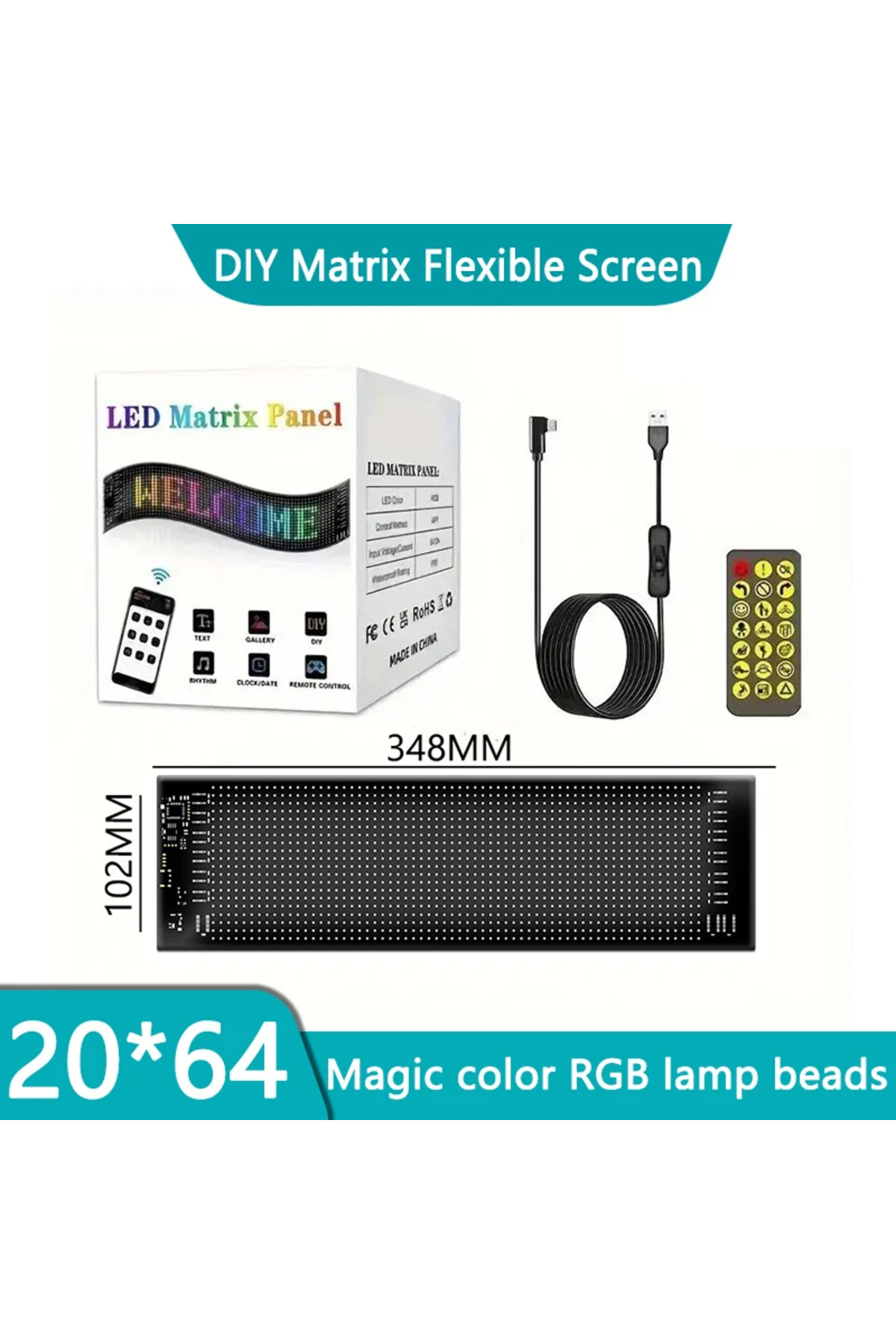 Choice-20x64 LED Programmable Flexible USB LED Sign Matrix Pixel Panel Scrolling Advertising Text Animation 1