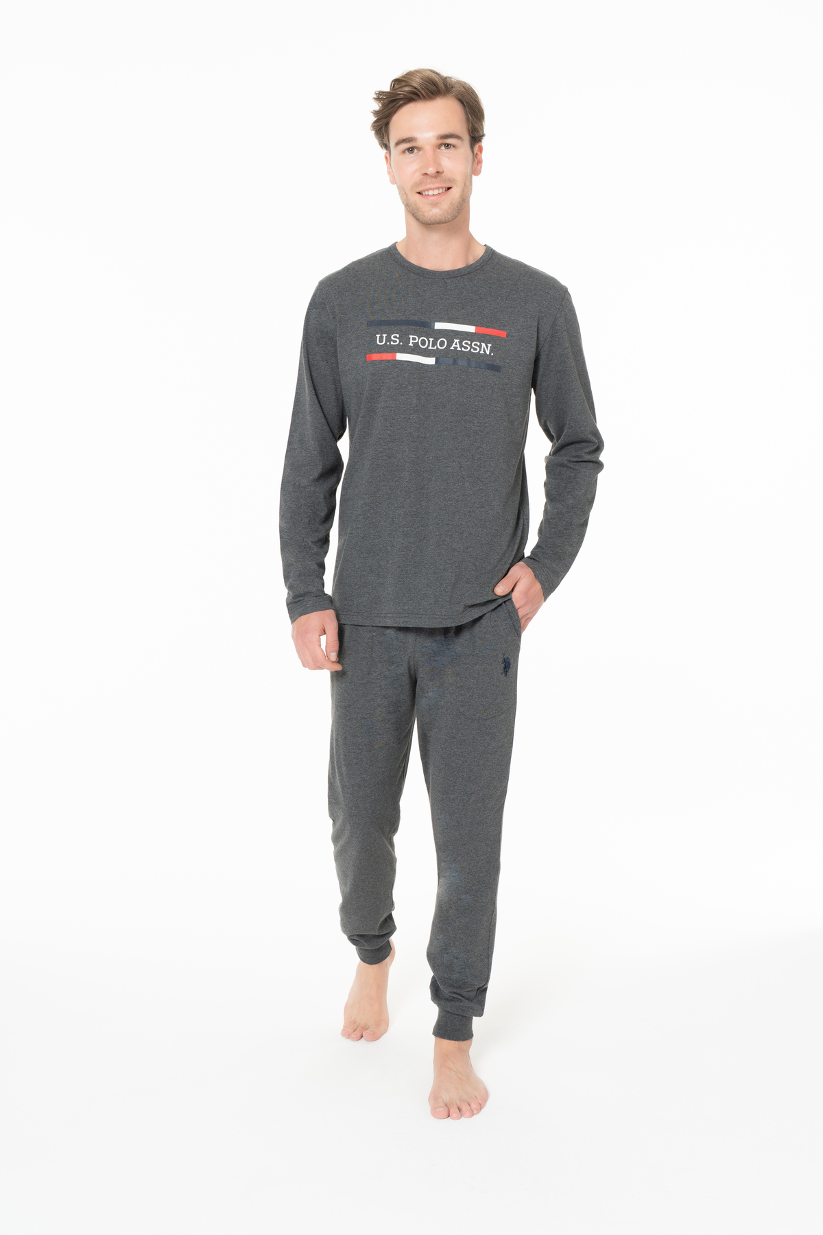 یو اس پولو ست لباس خواب مردانه پولو آسن. رنگ آنتراسیت ملانژ