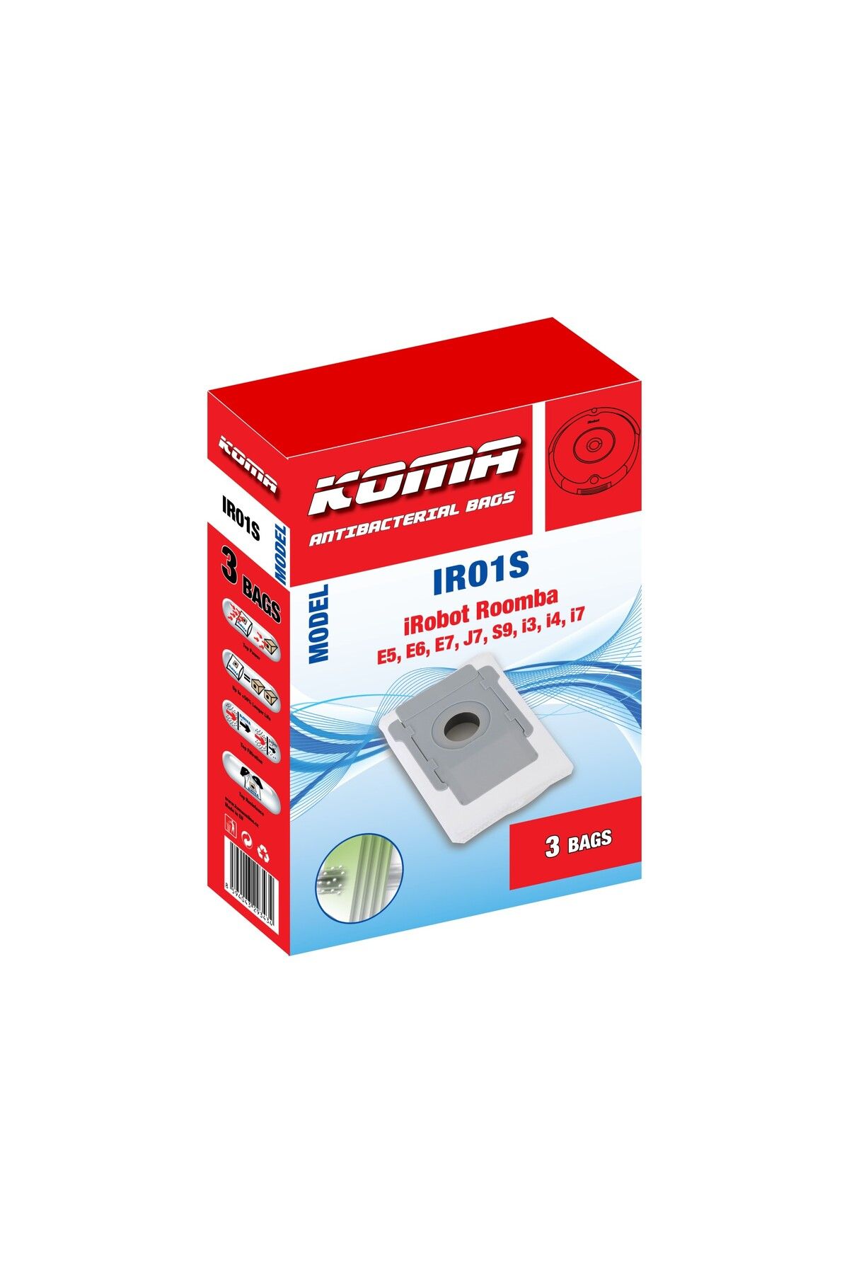 KOMA-IR01S - Saci pentru aspirator robot iRobot E5, E6, E7, J7, S9, i3, i4, i7, textil, 3buc 4