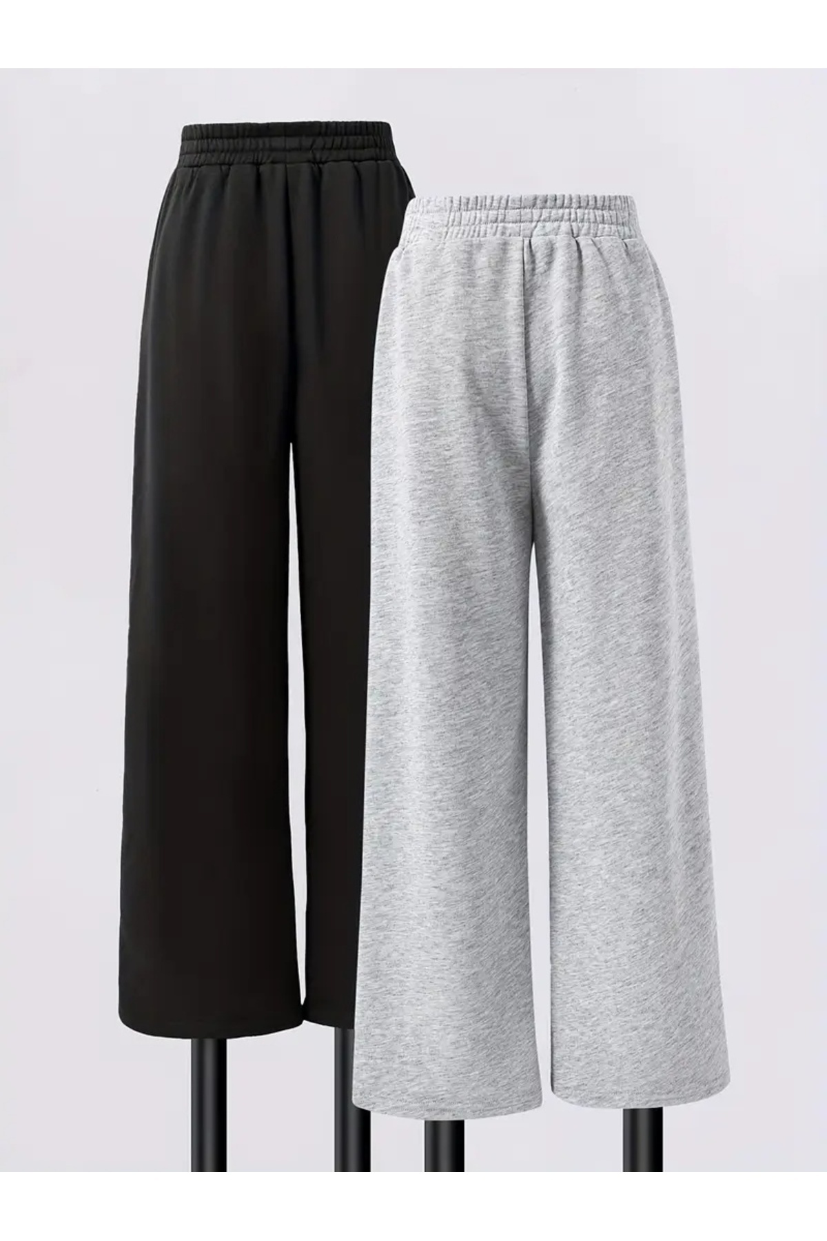 CAONNES 2 li Siyah Gri Büyük Beden Unisex Baggy Iki Iplik Oversize Eşofman görsel 4