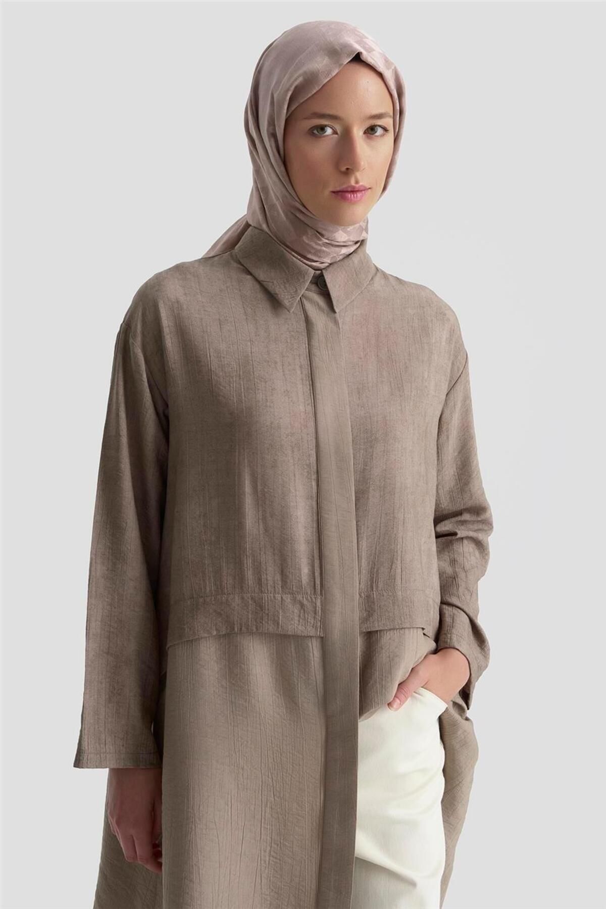 Armine-Effect Fabric Mixed Tunic 25K4902 Cocoa 3