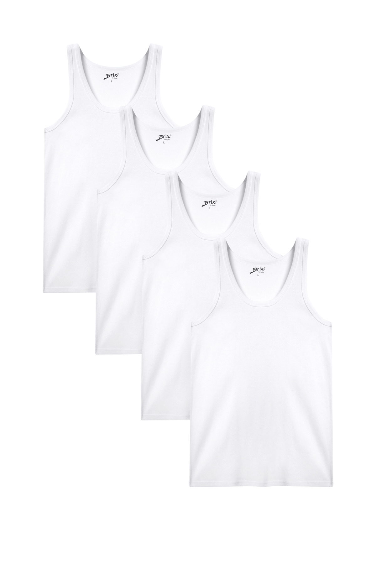1005 White Men's 4-Piece 100% Cotton Sleeveless U-Neck Rib Singlet