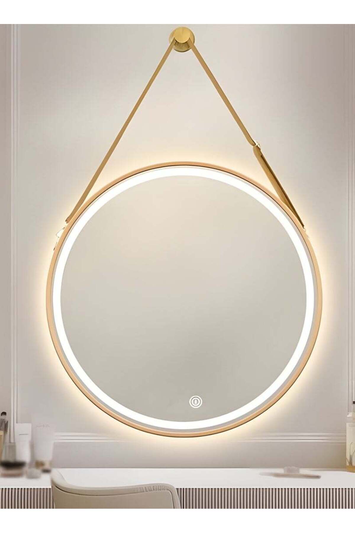 Taimi-Wall Mirror60x60cm-Elegant Design Mirror with 3-Light Levels Golden Frame - For Makeup,Decor 1
