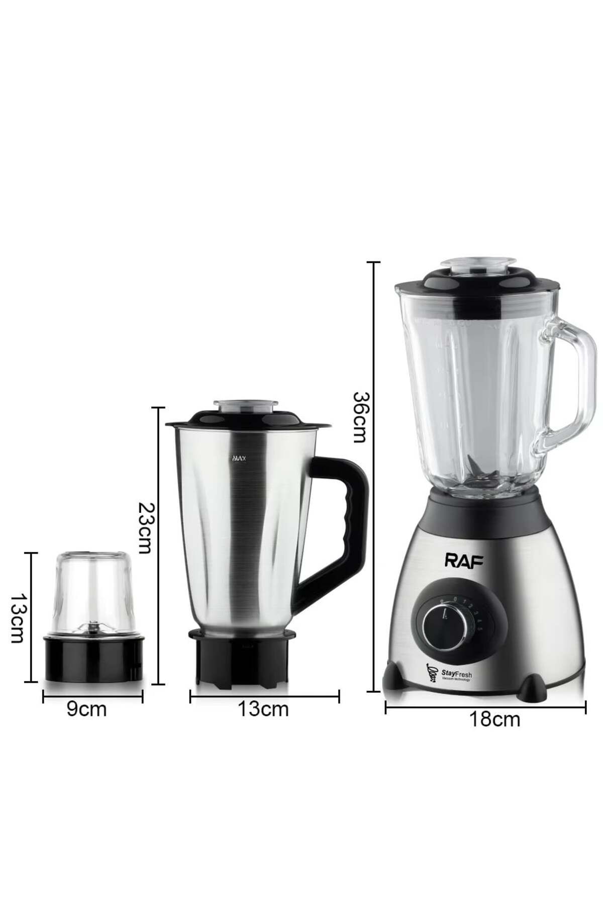 raf-Blender electric 3 în 1 R.2871, 1000W, recipient din sticlă de 1,5 l, bol din oțel inoxidabil, 2 viteze + Pulse 3