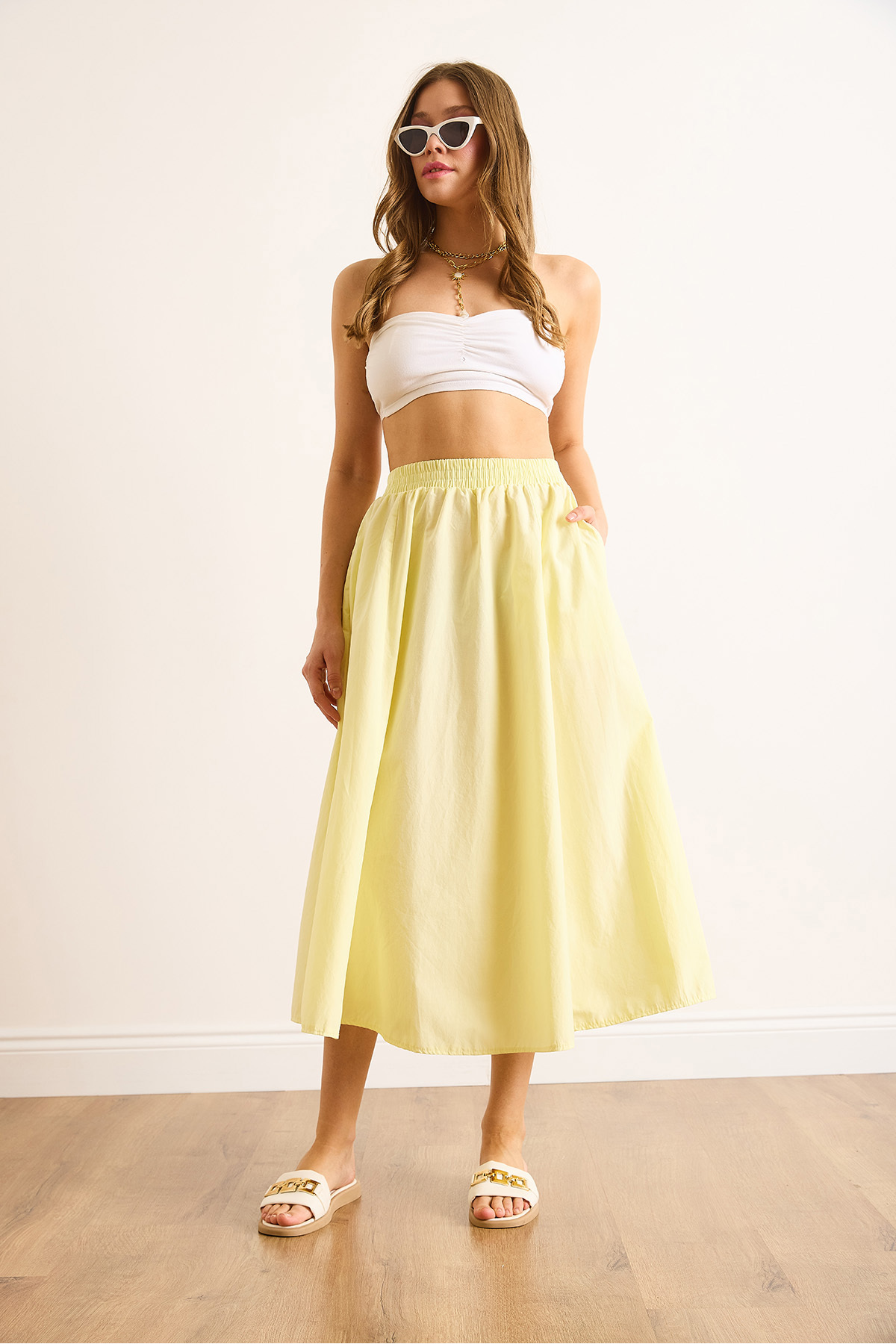 Olalook  Kadın Sarı Beli Lastikli Paraşüt Çan Etek ETK-19000280 - Görsel 5