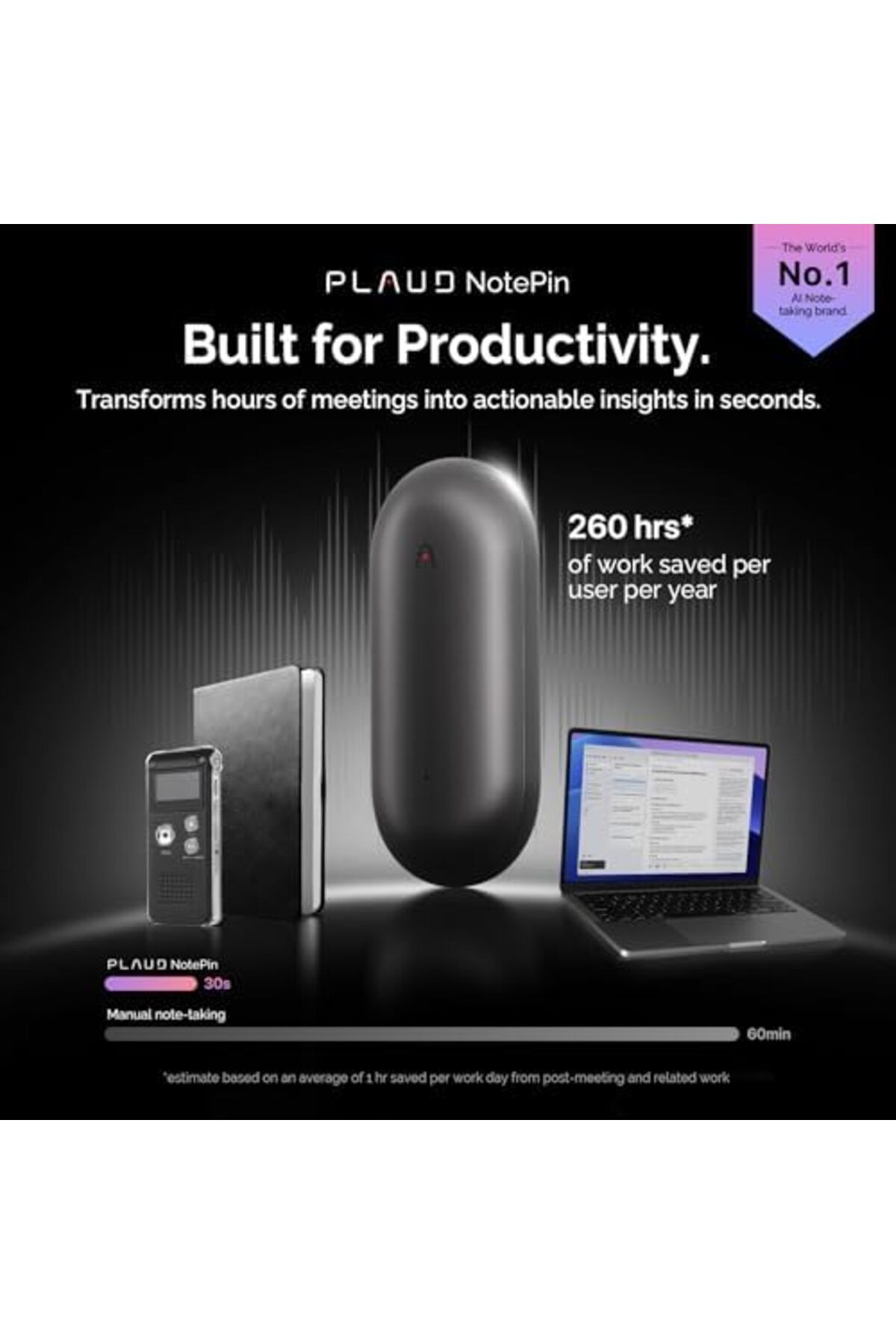 Plaud.ai-مسجل صوت PLAUD NotePin AI، تحكم بالتطبيق، مسجل ملاحظات AI، نسخ وتلخيص AI (رمادي كوني) 3