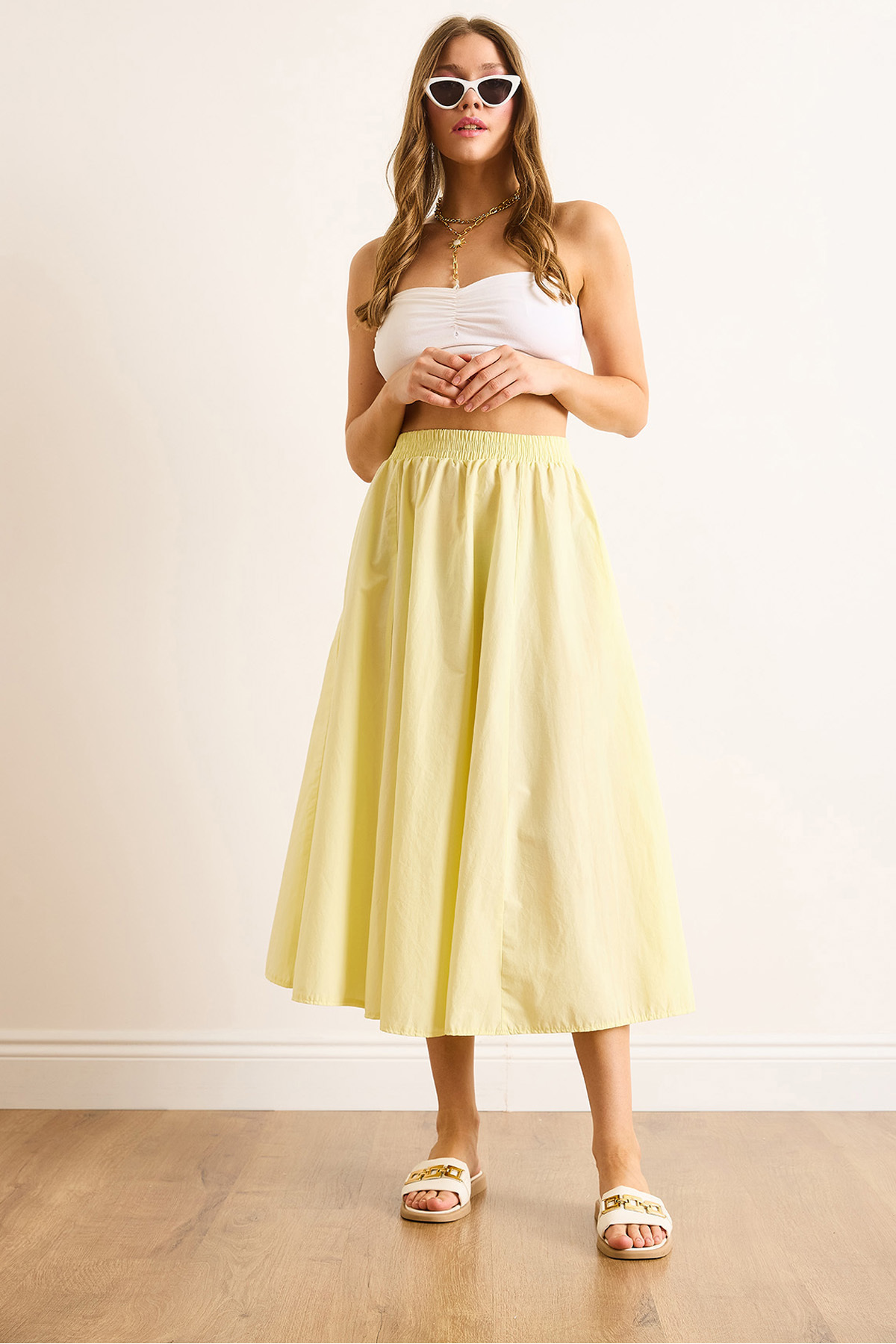Olalook  Kadın Sarı Beli Lastikli Paraşüt Çan Etek ETK-19000280 - Görsel 2
