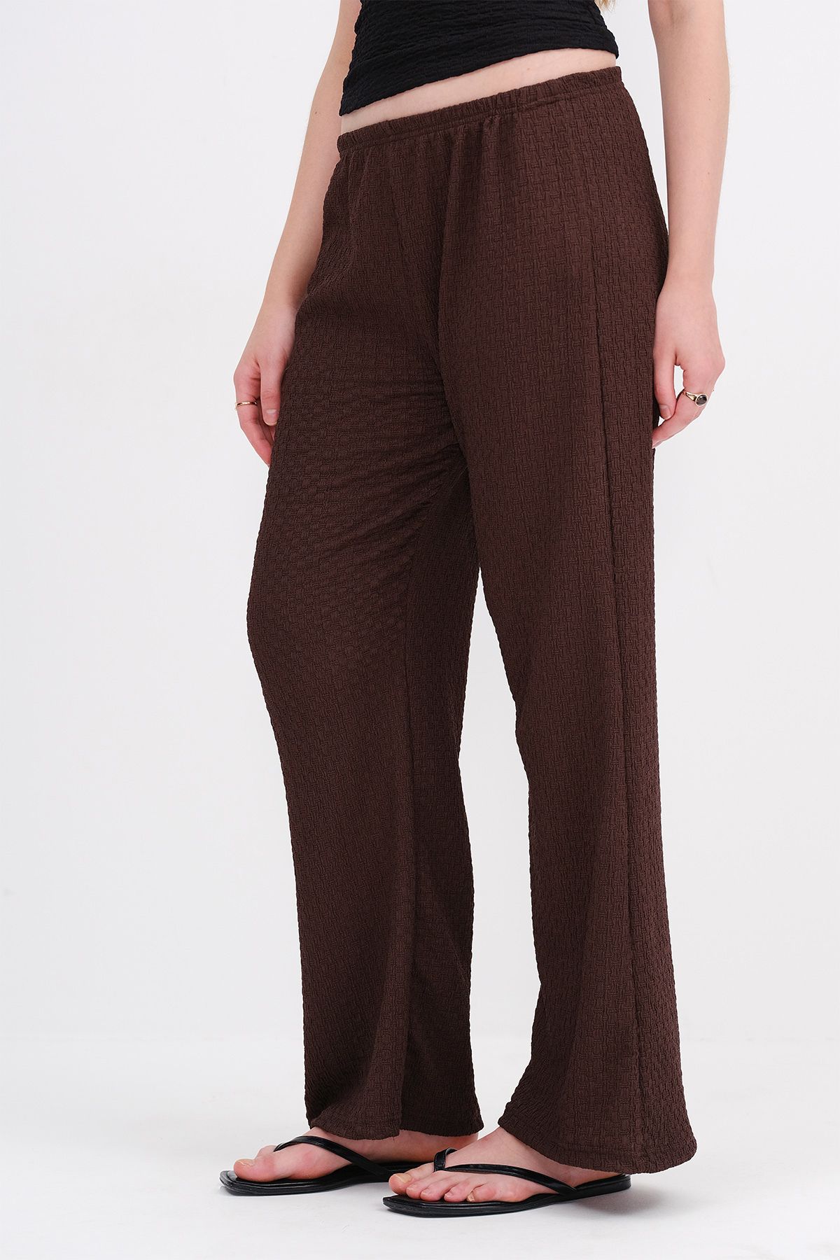 Addax-Textured Trousers with Elastic Waist Pn0546-L6 6