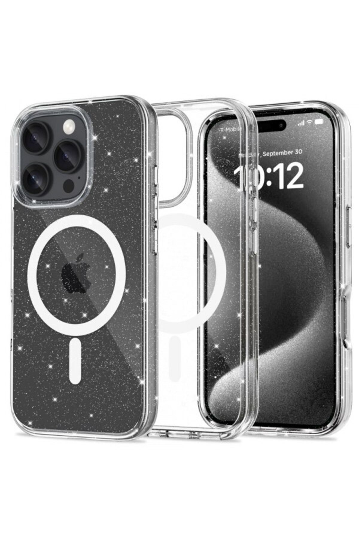 AXIO-MagSafe Case for Apple iPhone 16 Pro Max, Tech-Protect Flexair Hybrid Glitter Transparent 3
