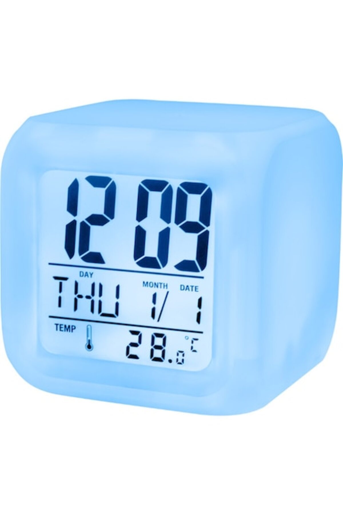 Evolium-smart clock with alarm, time, date, temperature display, and night light, Blue Ice 1