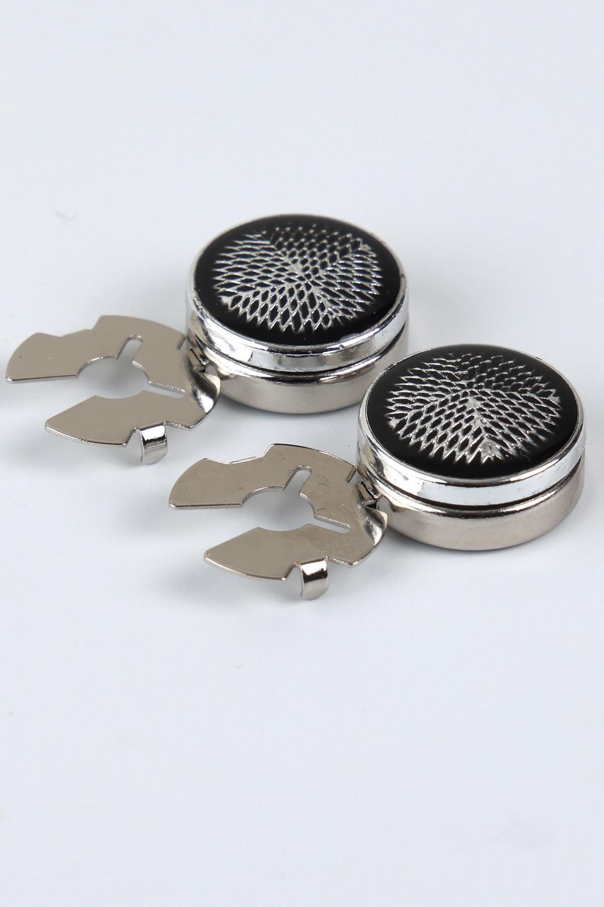  دکمه سرآستین گیره دار با طرح مشکی نقره ای - M1120