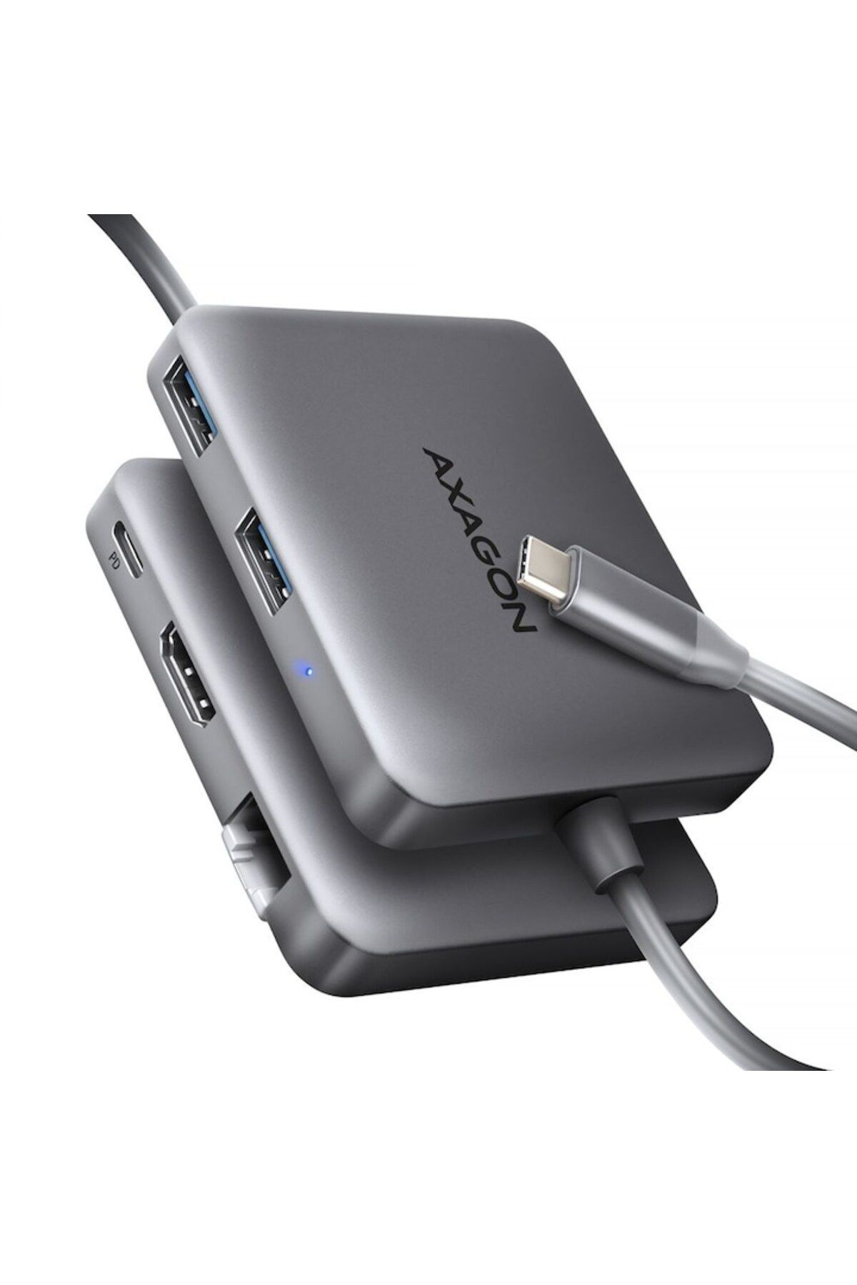 Axagon-Hub USB-C 5 în 1, Axagon, 5 Gbps, HDMI 4K, Ethernet, 65 x 77 x 15 mm, 61 g, Argintiu 2