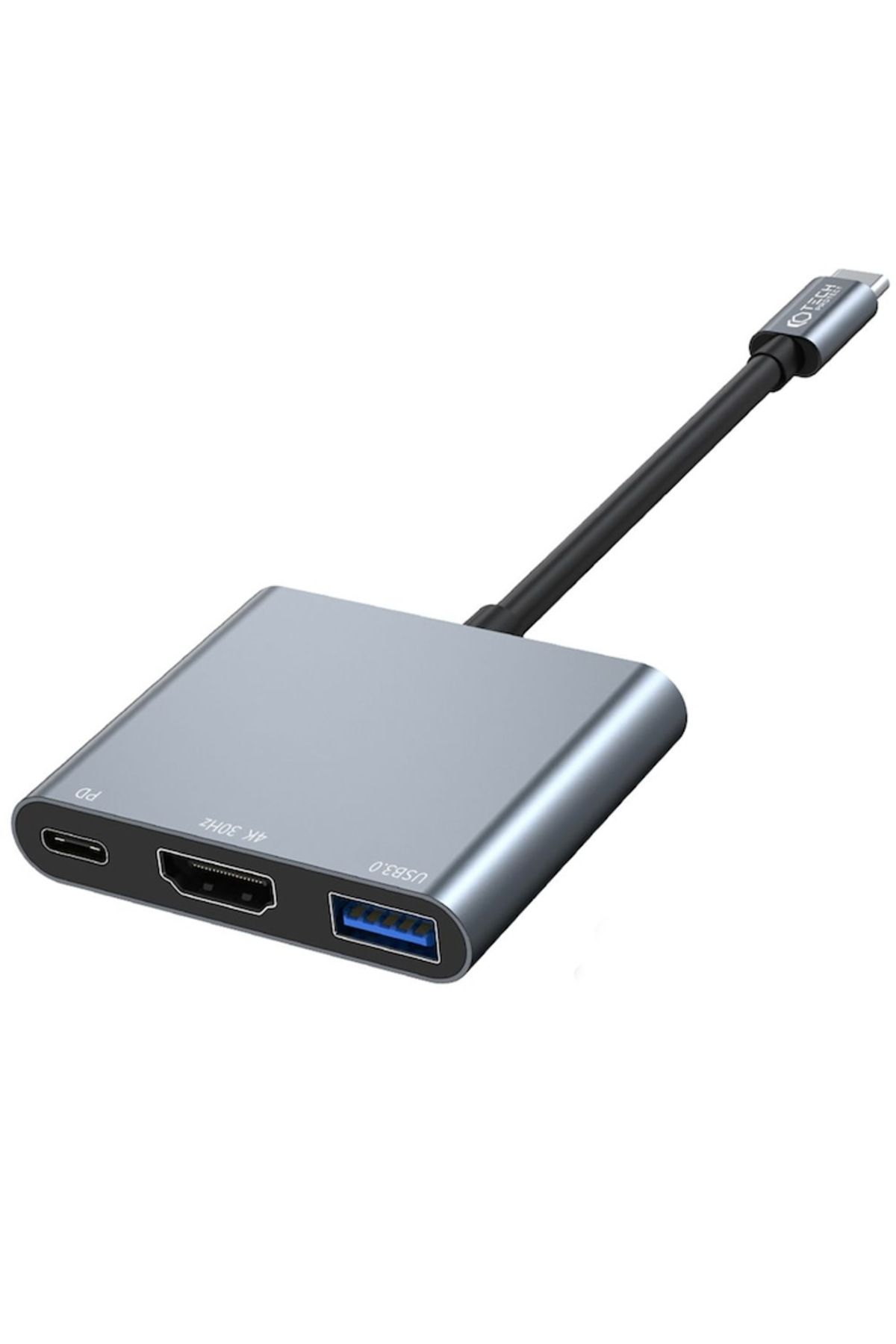 Tech-Protect-Adaptor HUB aluminiu 3-în-1 V1, USB Tip-C - 1x USB 3.0, 1x USB Tip-C, 1x HDMI, Gri 3