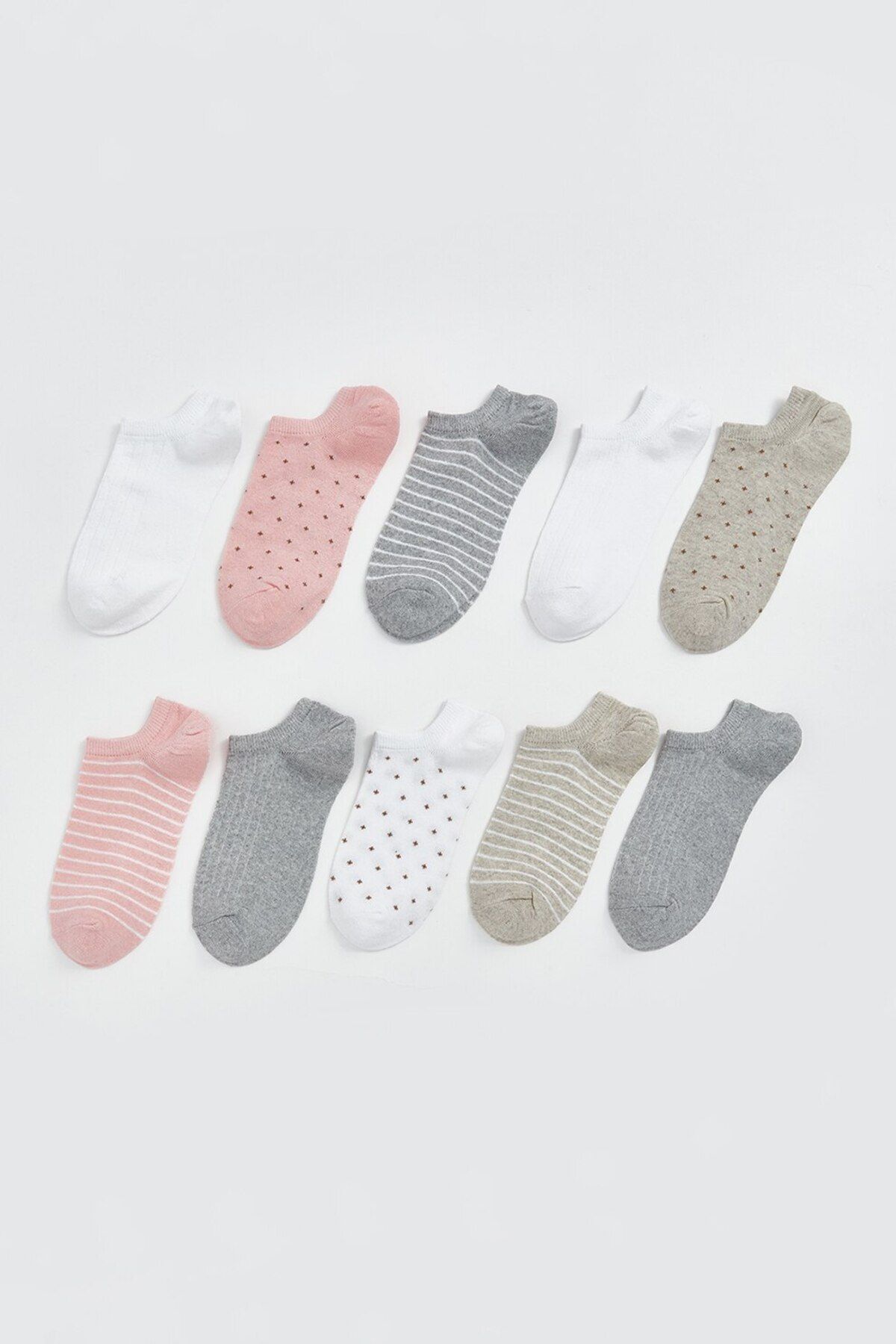 LC Waikiki-, Set of socks with pattern and plain design - 10 pairs, Pastel pink, Optical white, Light 4
