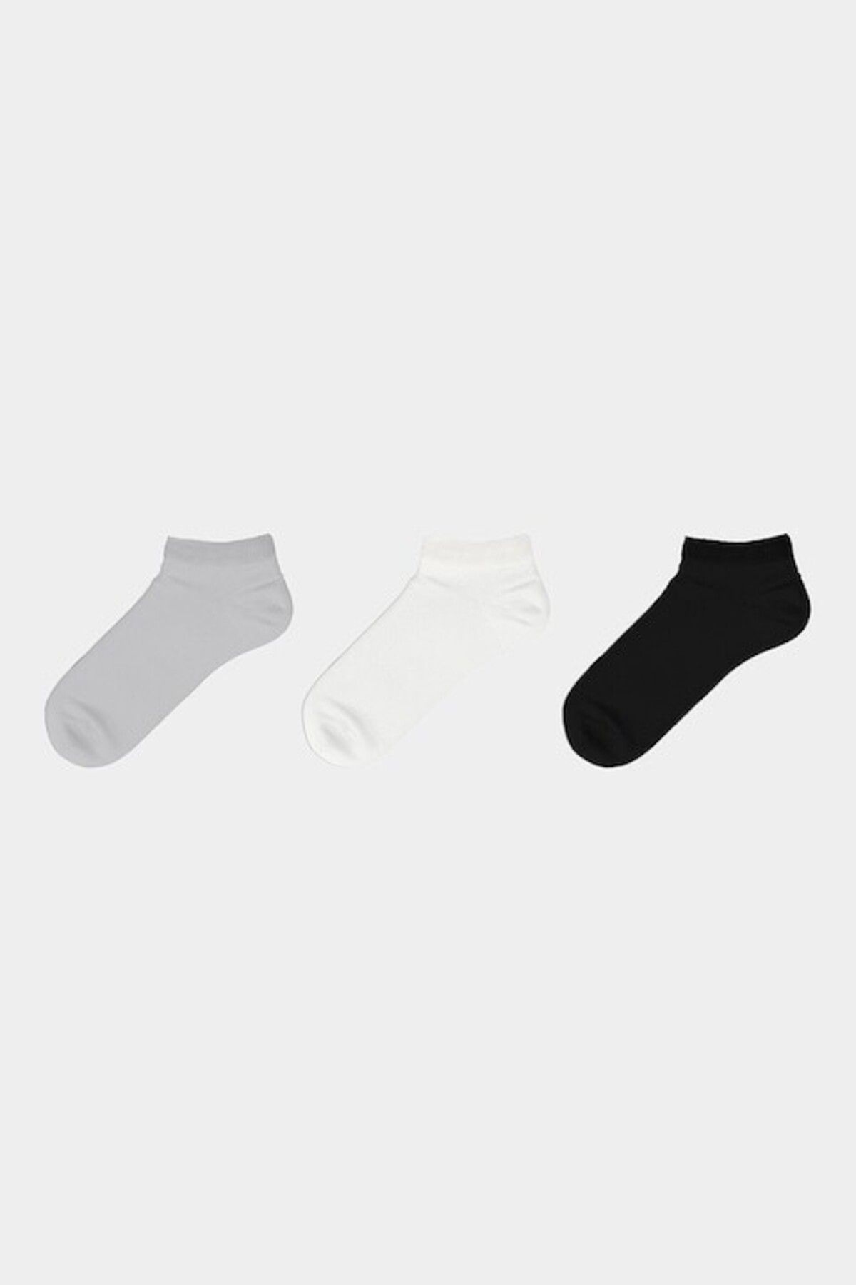 LC Waikiki-- Set of short socks with plain pattern - 3 pairs, White, Black, Grey, 36-38 2