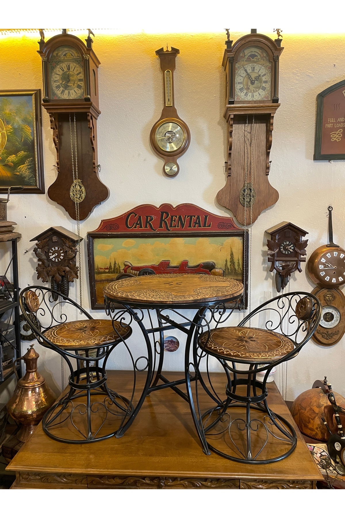 ANTİKA AYAL Ahşap ve metal malzemeden sehpa sandalye masa yükseklik 61 cm