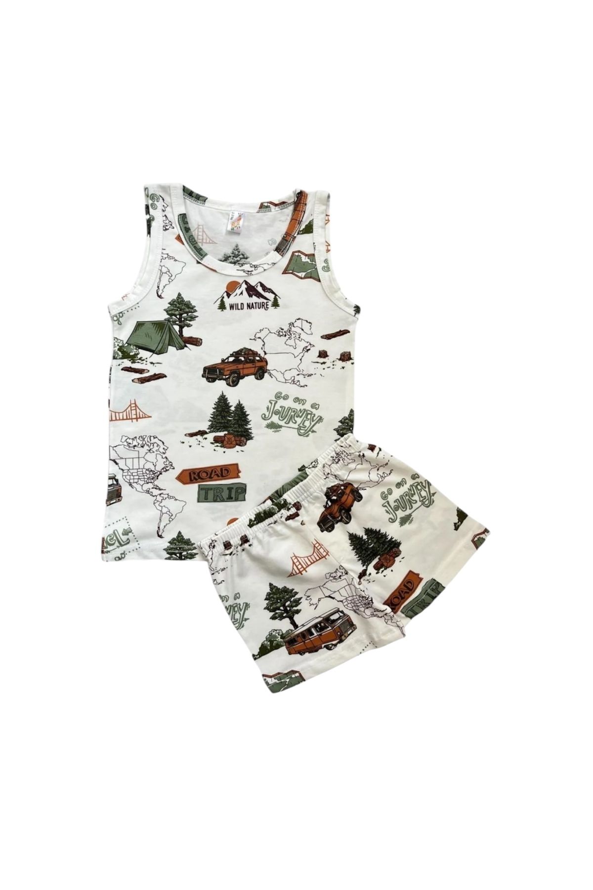 Yağmur Giyim-Elm Ecru Camper Patterned Boy's Tank Top Boxer Set 7031-7044 1