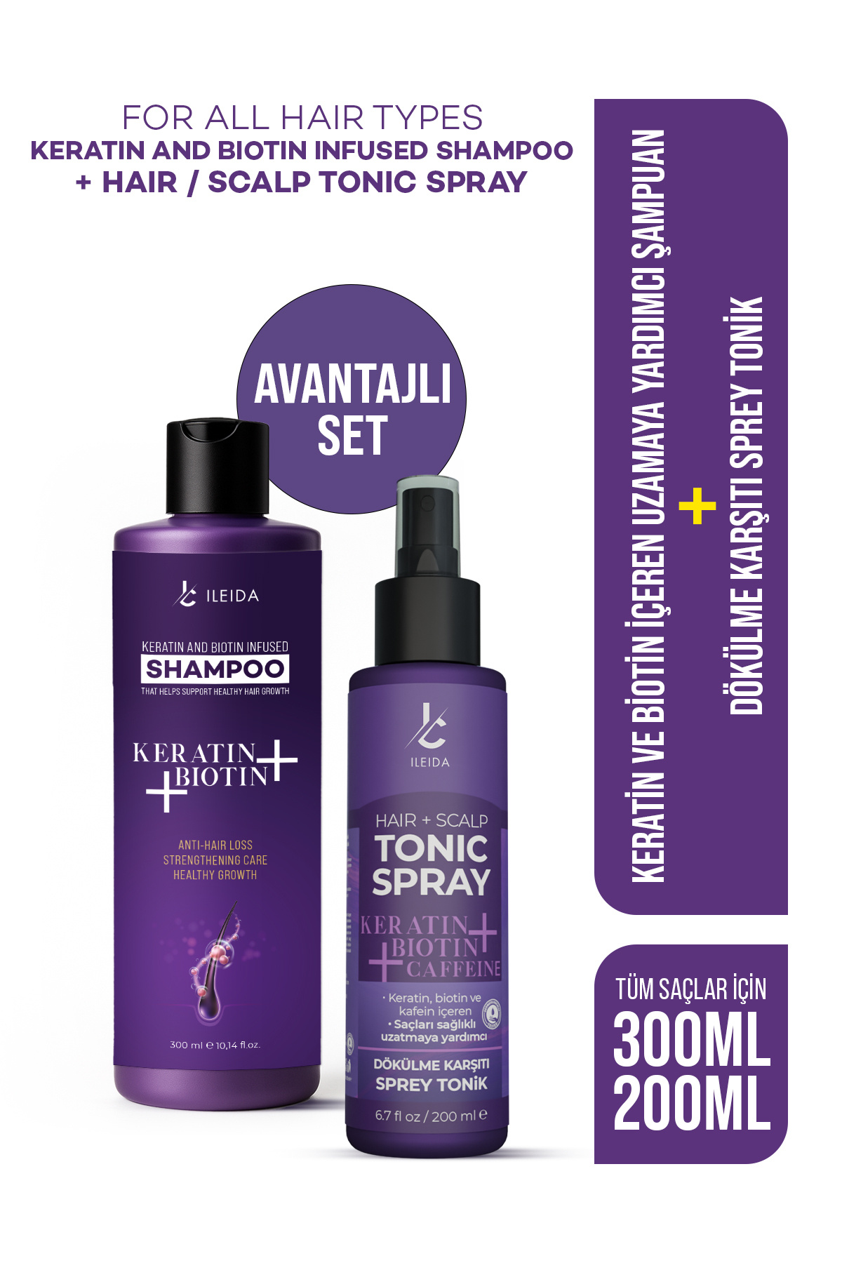 İLEİDA Biotin Ve Keratin Dökülme Karşıtı Şampuan & Tonik Set