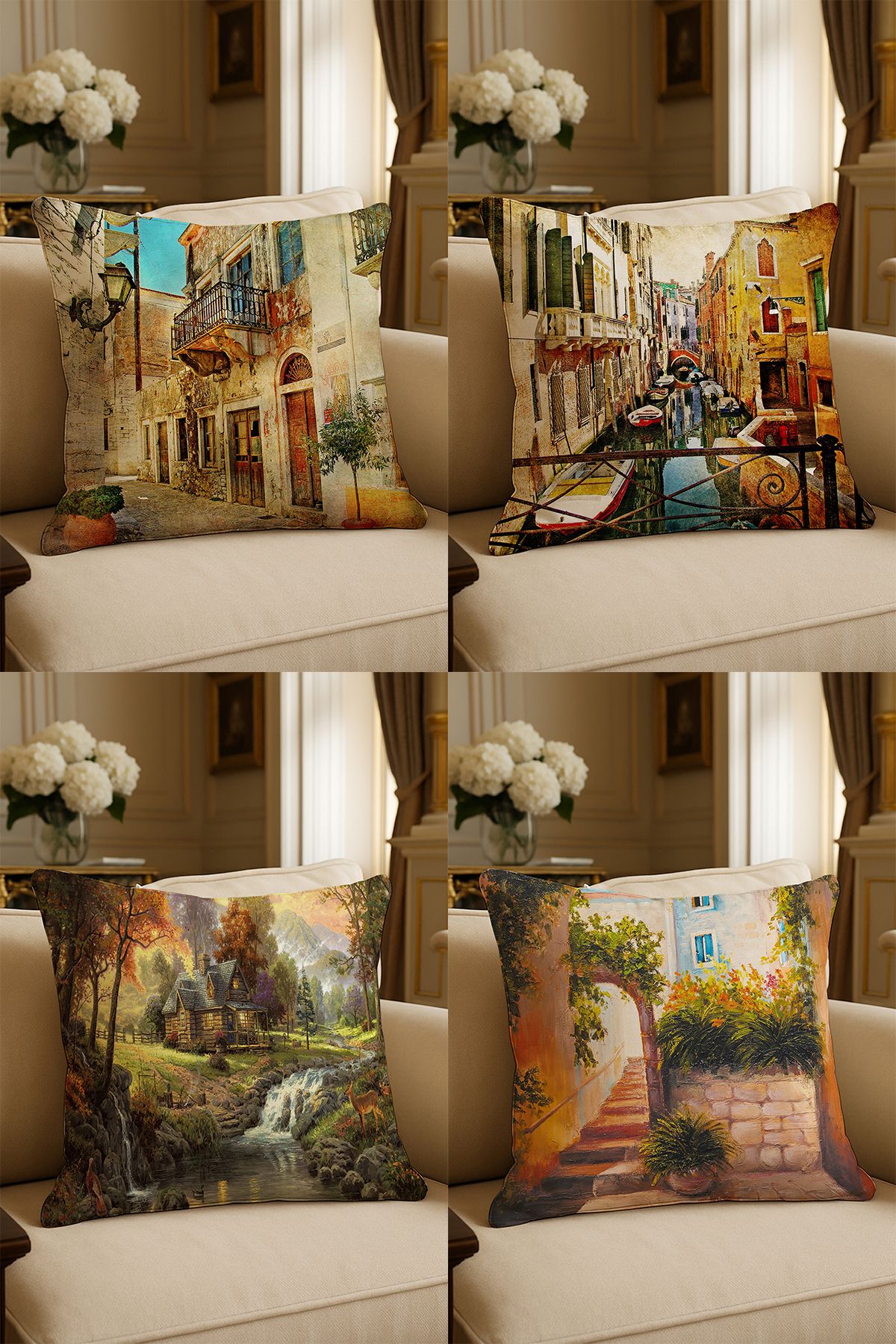 LadiesHome-Special Design Digital Printed Decorative Throw Pillow Case 43X43 cm Double Sided Set of 4 1