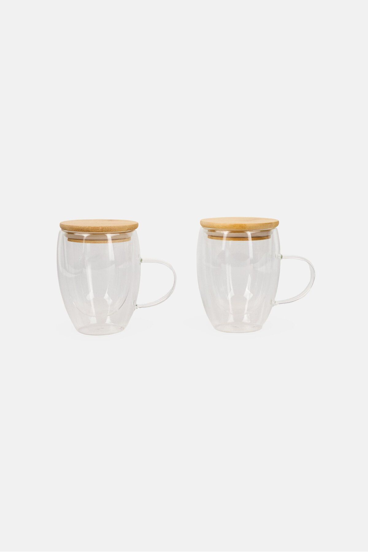 Bebe-2 Pieces Borosilicate Glass Cup With Handle And Lid 350 ml, Transparent 2