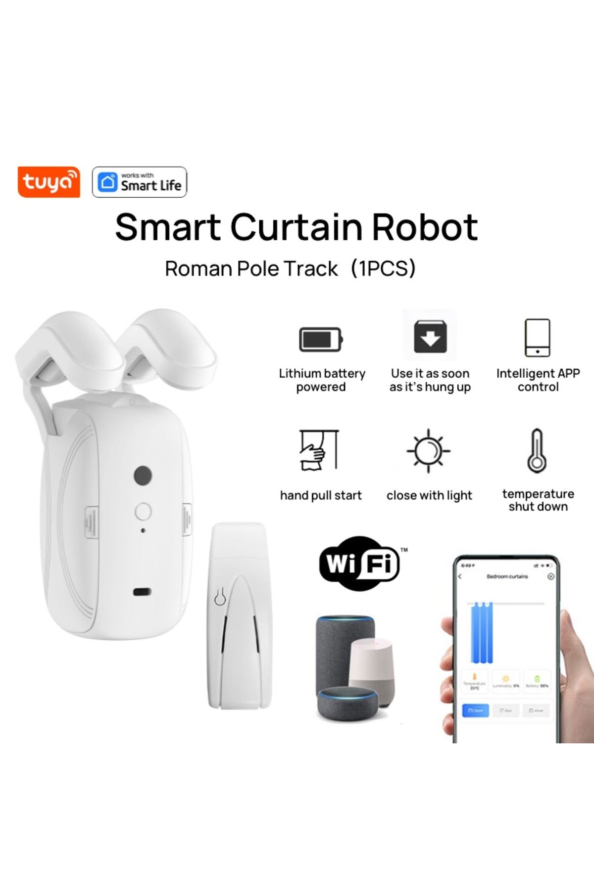 Choice-ستارة روبوت ذكية مزودة بخاصية WIFI-Roman-Single 1/2 قطعة Tuya (مع بوابة)، مسار قضيب روماني، جهاز تحكم عن بعد بالتطبيق 1