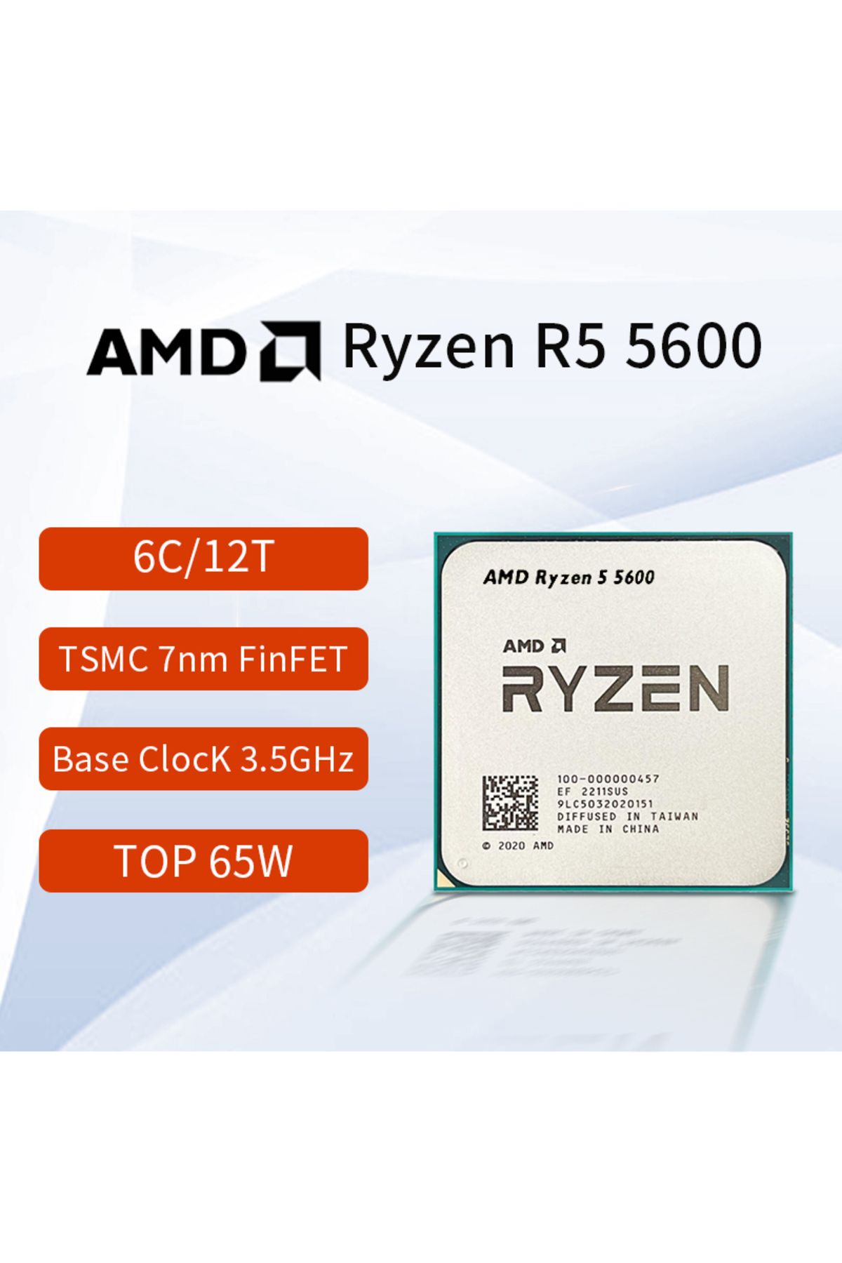 Amd-معالج وحدة المعالجة المركزية الجديد Ryzen 5 5600 R5 5600 بسرعة 3.5 جيجاهرتز 6 أنوية و12 خيطًا 7NM L3=32M 100-000000927 Sock... 3
