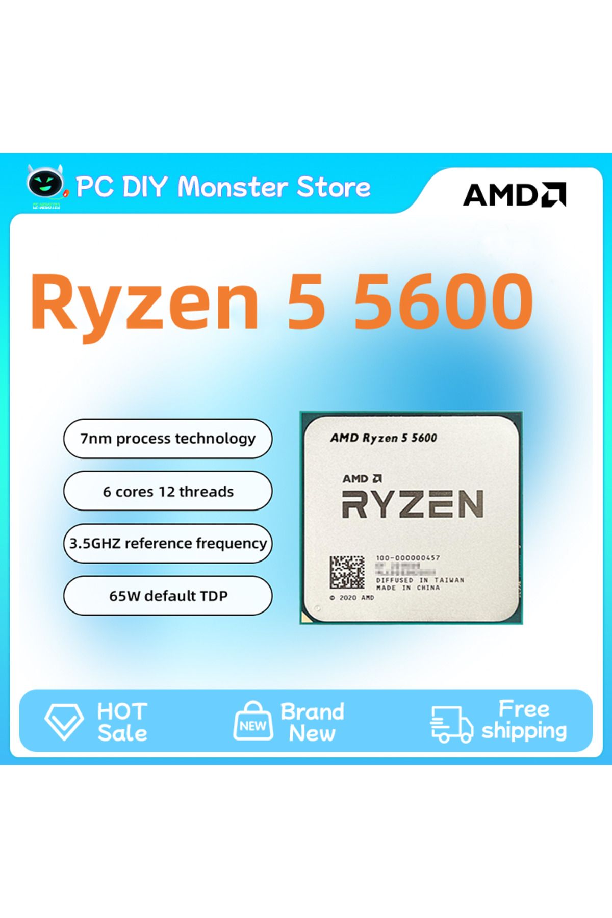 Amd-معالج وحدة المعالجة المركزية الجديد Ryzen 5 5600 R5 5600 بسرعة 3.5 جيجاهرتز 6 أنوية و12 خيطًا 7NM L3=32M 100-000000927 Sock... 1