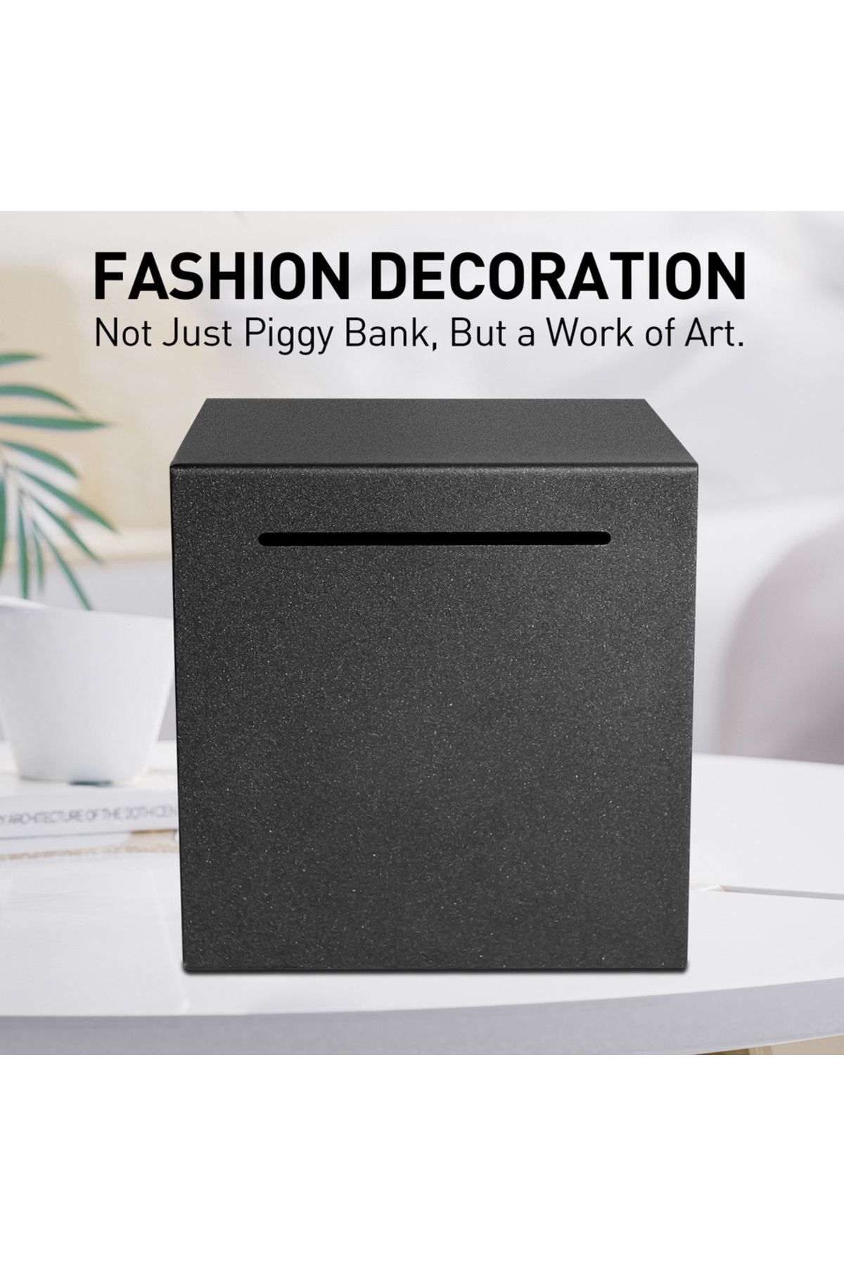 Choice-black Hardware piggy bank can only enter can not open frosted black piggy bank 12*12*12cm 1