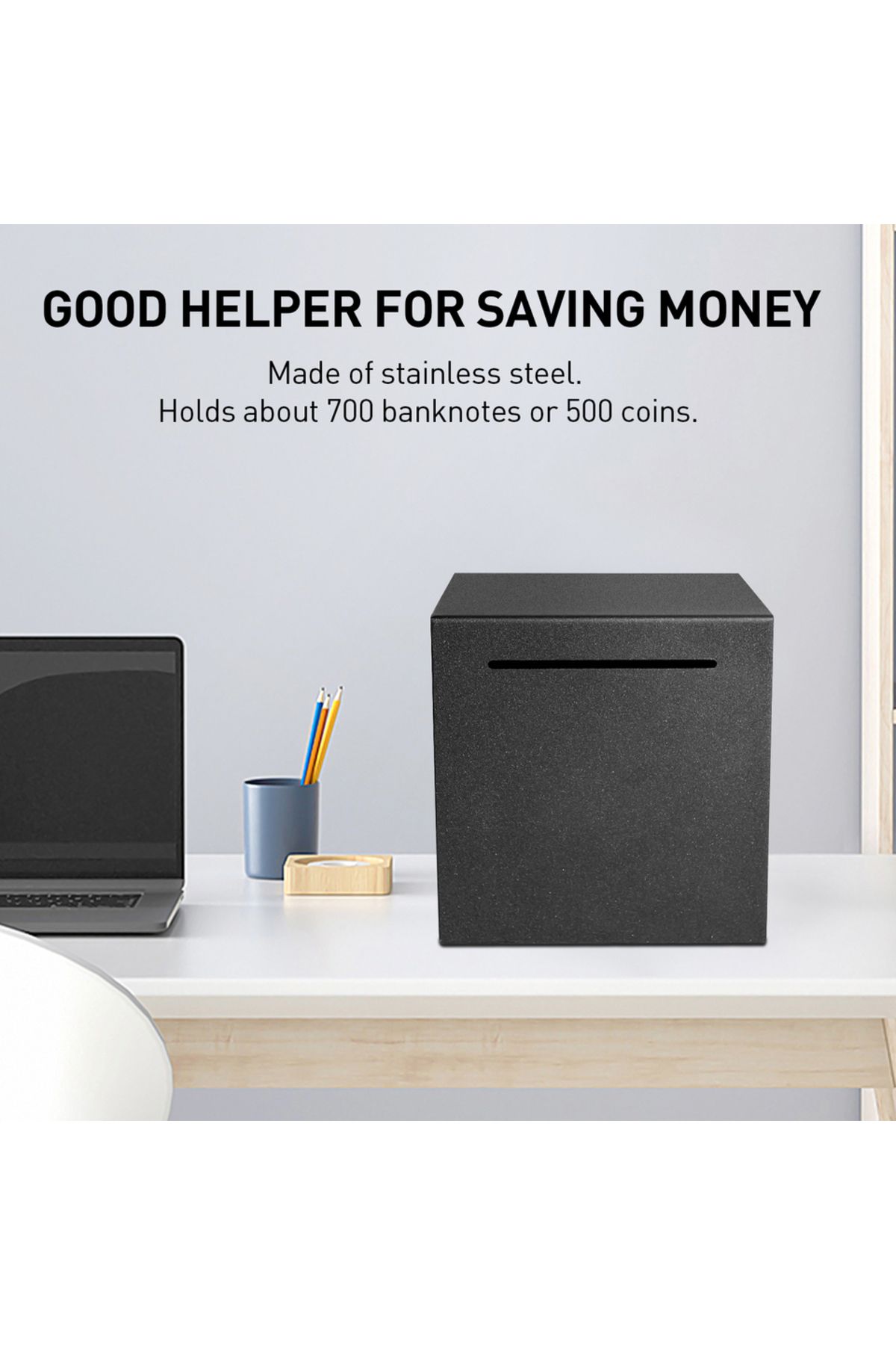 Choice-black Hardware piggy bank can only enter can not open frosted black piggy bank 12*12*12cm 2