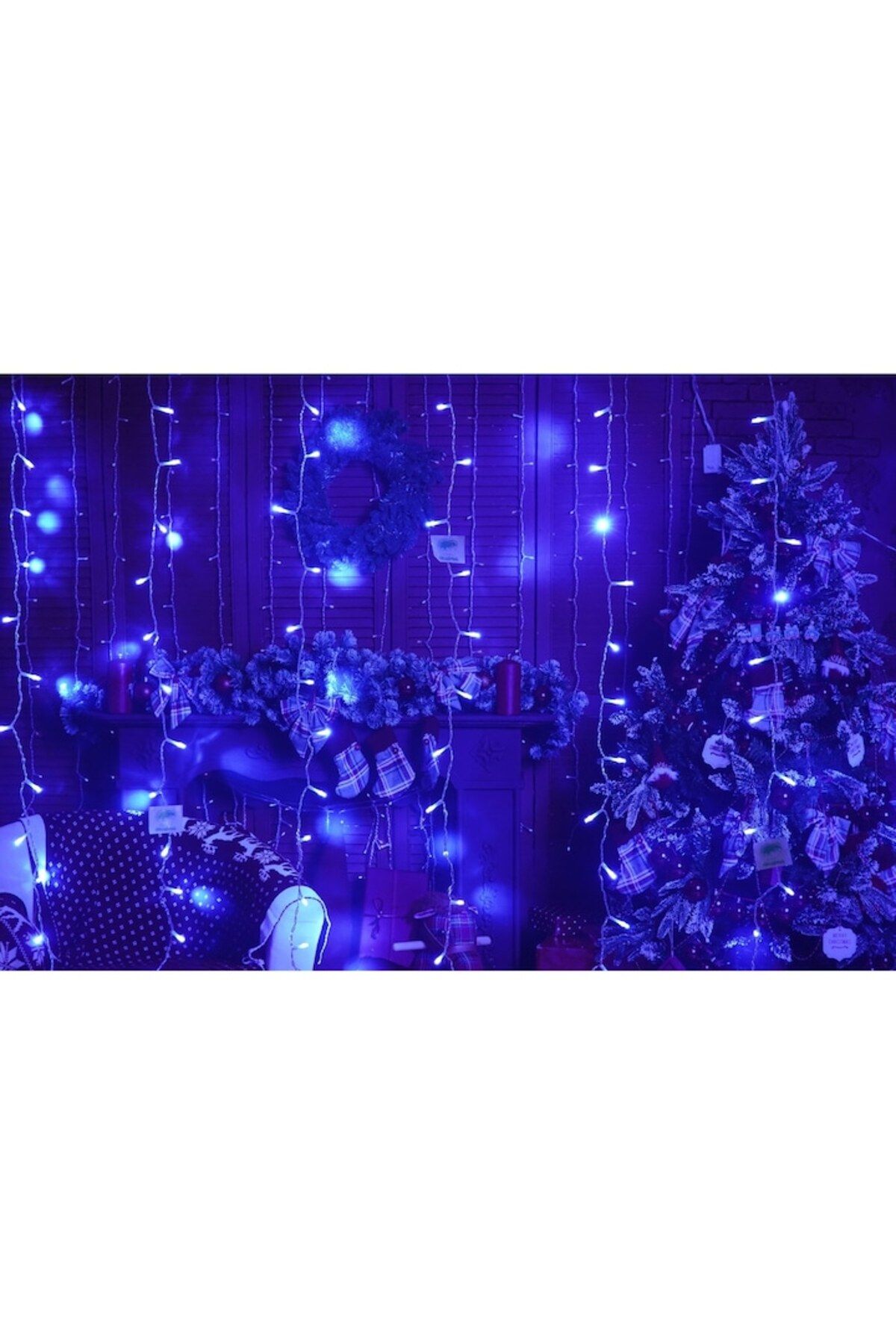 Casa Grande-Instalație luminoasă de Crăciun, tip perdea, IP44, 2m x 1m, 120 LED-uri, albastru, 8 efecte luminoase, transformator 3