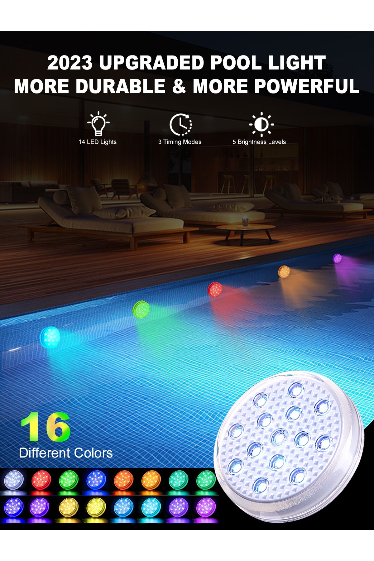 Choice-2pcs Rechargeable Underwater Submersible Pool Lights with Remote IP68 Waterproof Color Changing Led 7