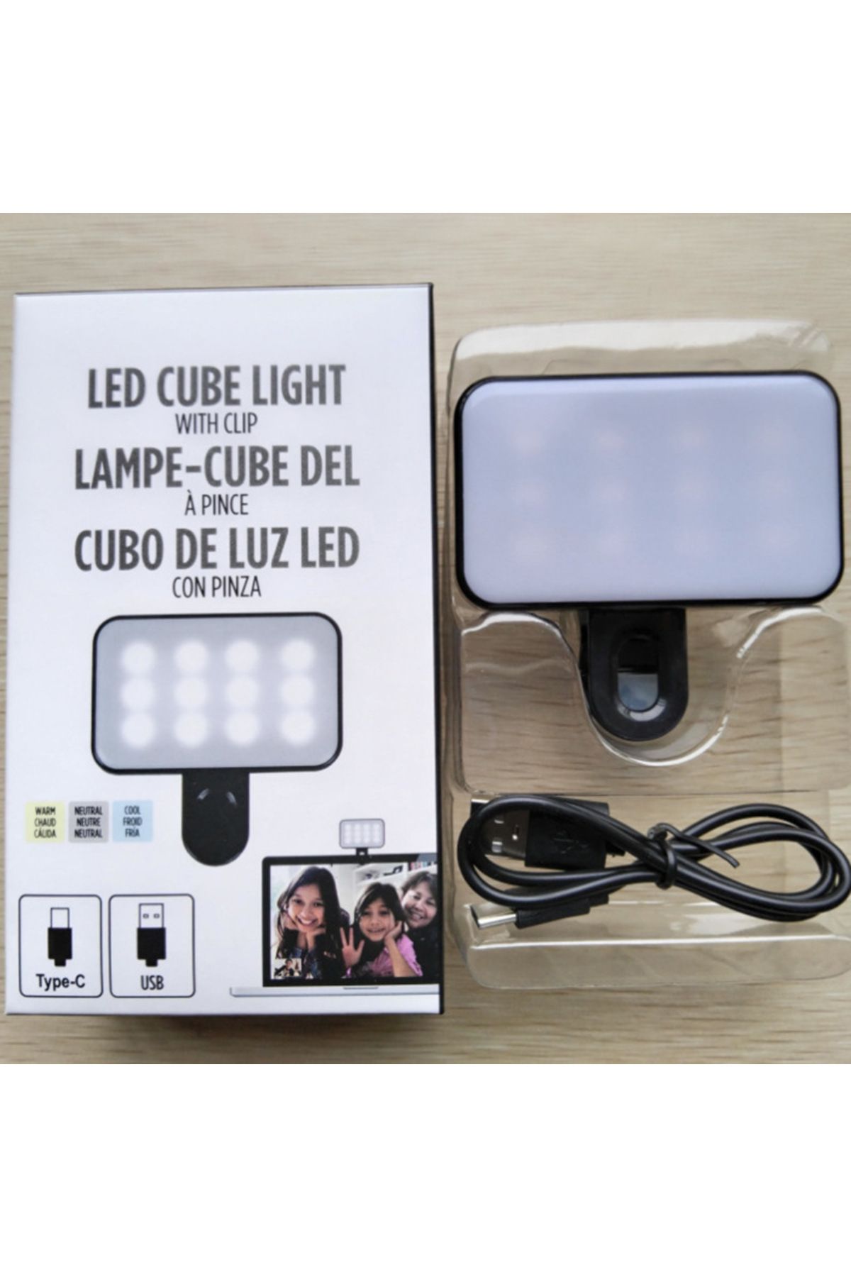 Choice-black 2pc Portable Mini Selfie LED Fill Light Rechargeable 3 Modes Adjustable Brightness Clip On For 6