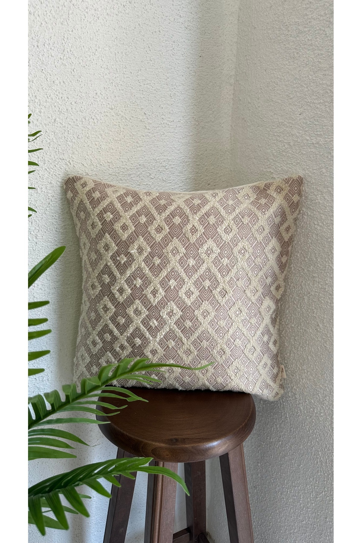 Decamor home-Woven Fabric Punch Pattern Ecru Throw Pillow Case (Not Digital Printing) 4