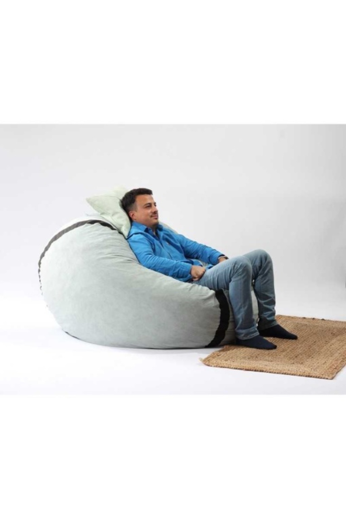 Pufrelax-King Size Armchair Set with Cushion, Textile Material - Light Mint 3