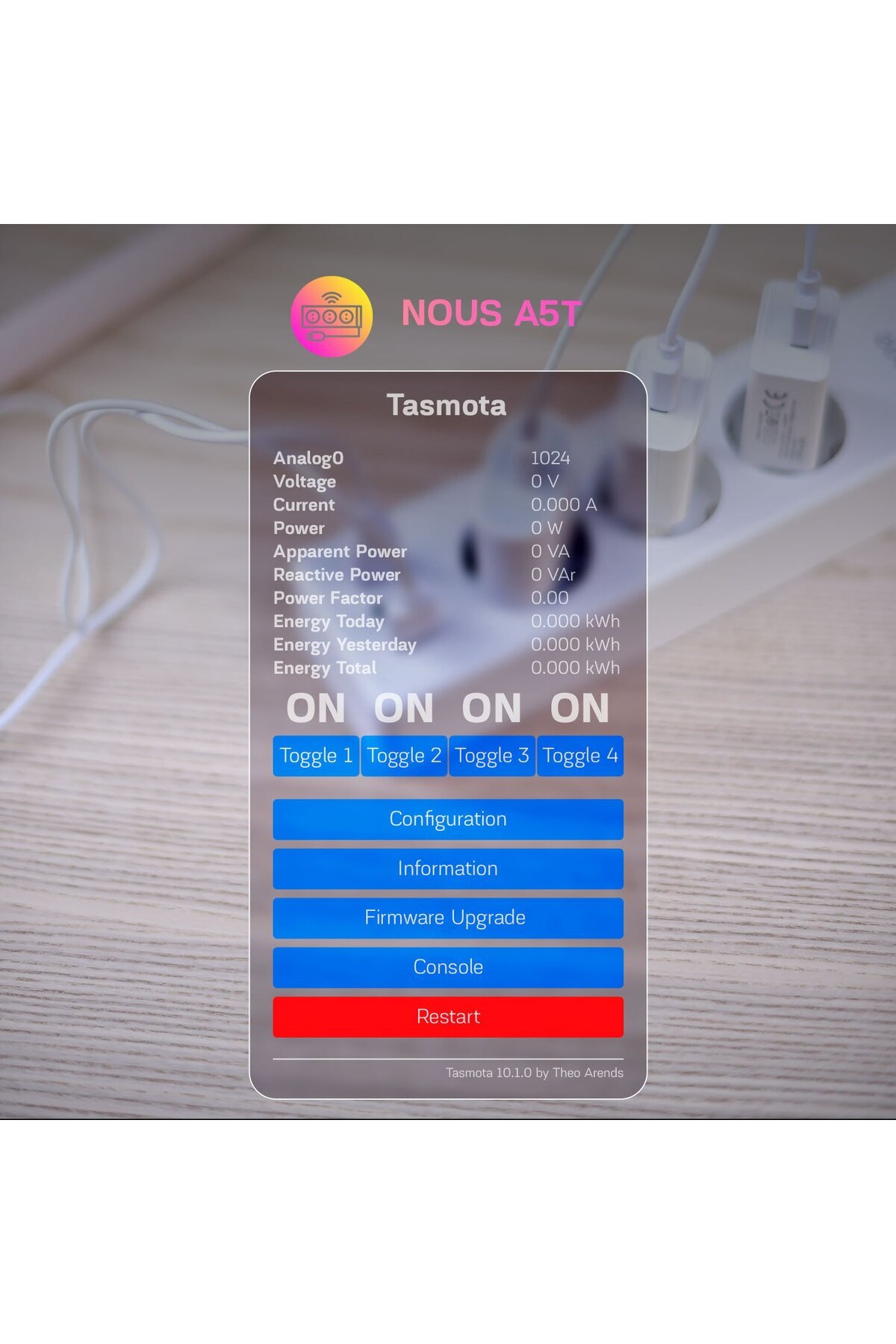 Nous-Smart A5T Extension Cord, Wifi, 15A, Tasmota 3