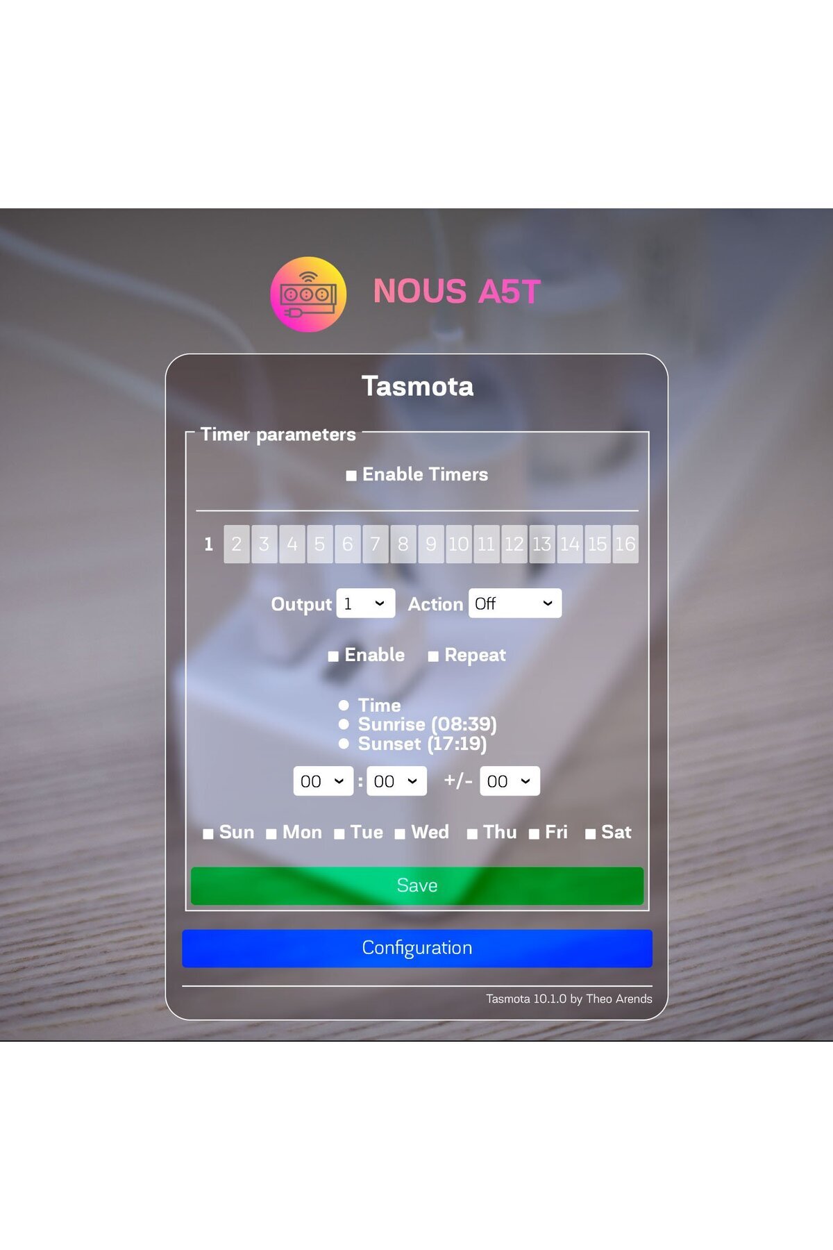 Nous-Smart A5T Extension Cord, Wifi, 15A, Tasmota 5
