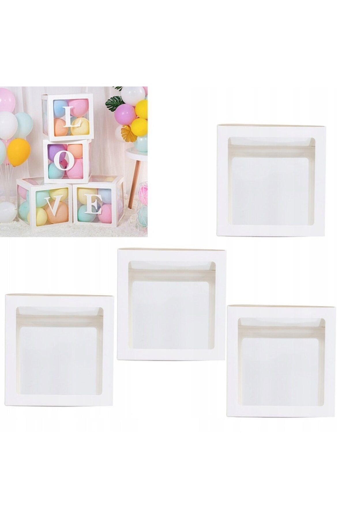Terra-Set 4 Cutii pentru Baloane, Model Simplu, Tematica Aniversare, Cuburi Decorative din Plastic, 30 x 3 3
