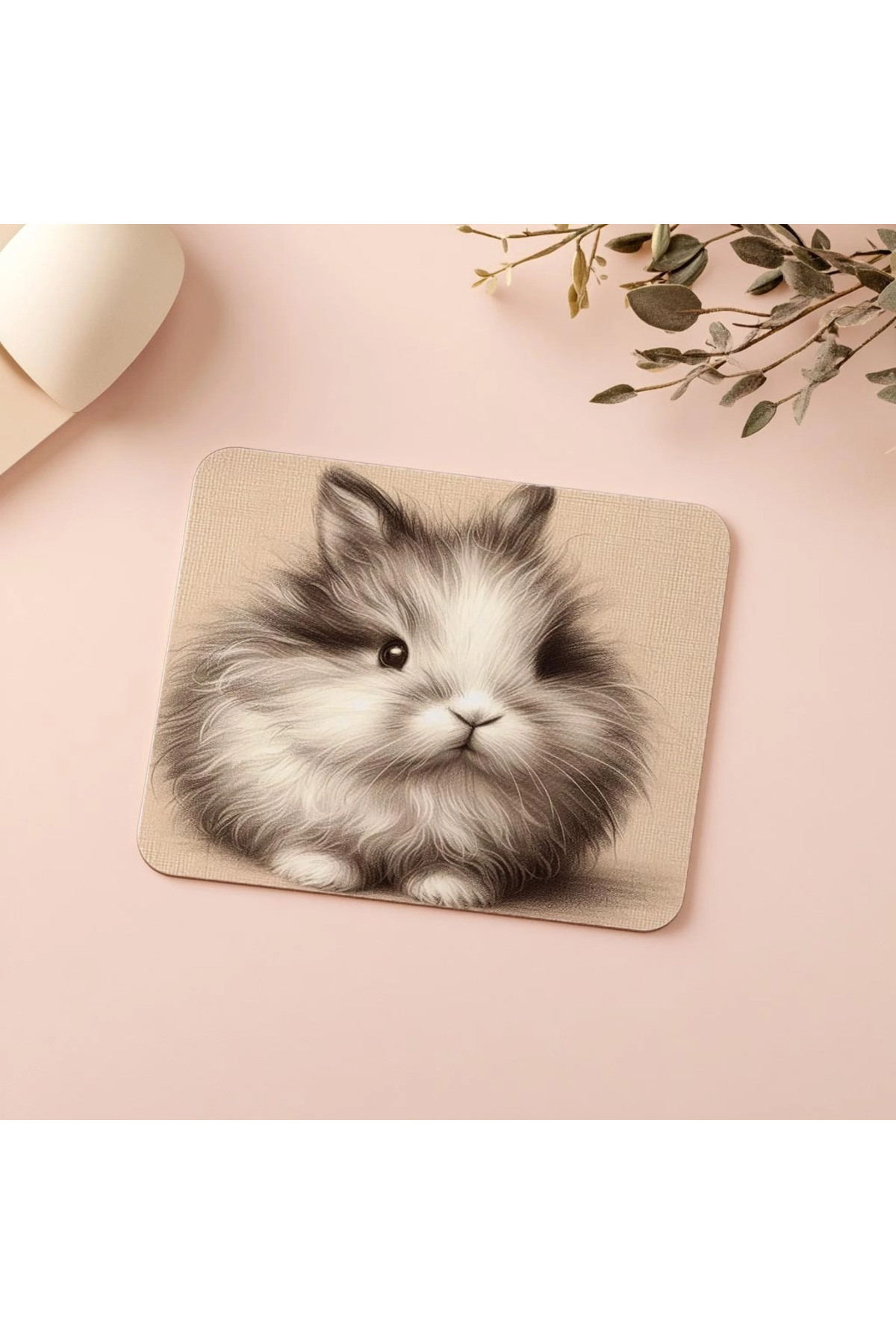 Luluyen-Hand Drawn Rabbit Mousepad on Cream Background - 19X23 cm 2 mm Rectangle Imported Printed Mouse Pad 5