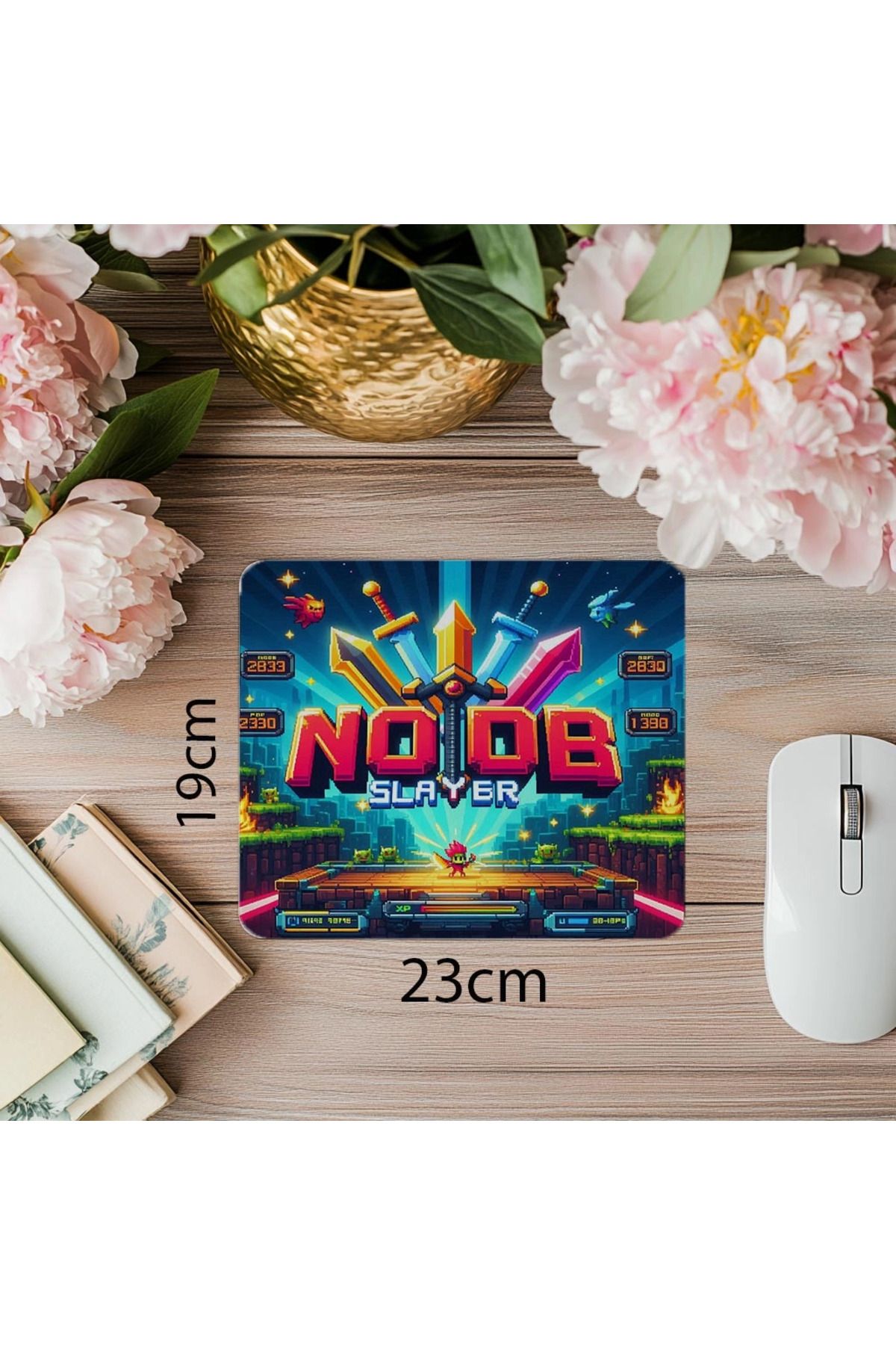 Luluyen-Mousepad cu tematică Pixel scrisă Noob Slayer - 19x23 cm 2 mm dreptunghiulară importată imprimată mouse pad 1