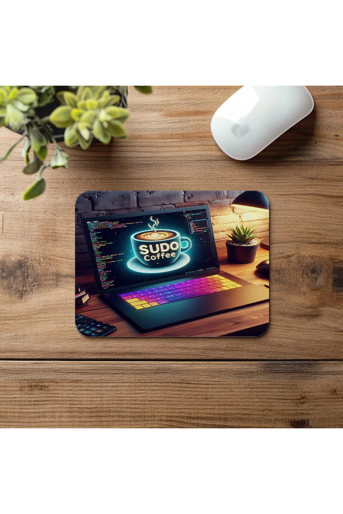Luluyen-Sudo Coffee Written Neon Code Mousepad - 19X23 cm 2 mm Rectangle Imported Printed Mouse Pad 4