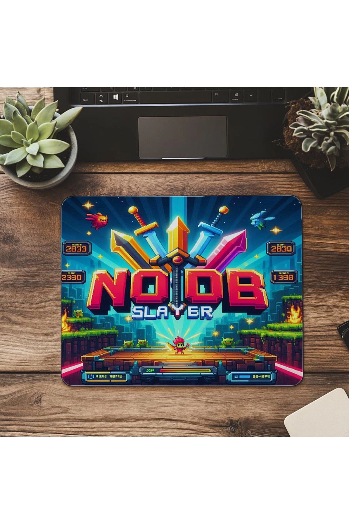 Luluyen-Mousepad cu tematică Pixel scrisă Noob Slayer - 19x23 cm 2 mm dreptunghiulară importată imprimată mouse pad 7