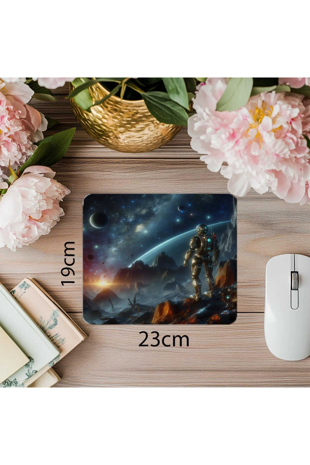 Luluyen-Robot on Asteroid Mousepad - 19X23 cm 2 mm Rectangle Imported Printed Mouse Pad 1