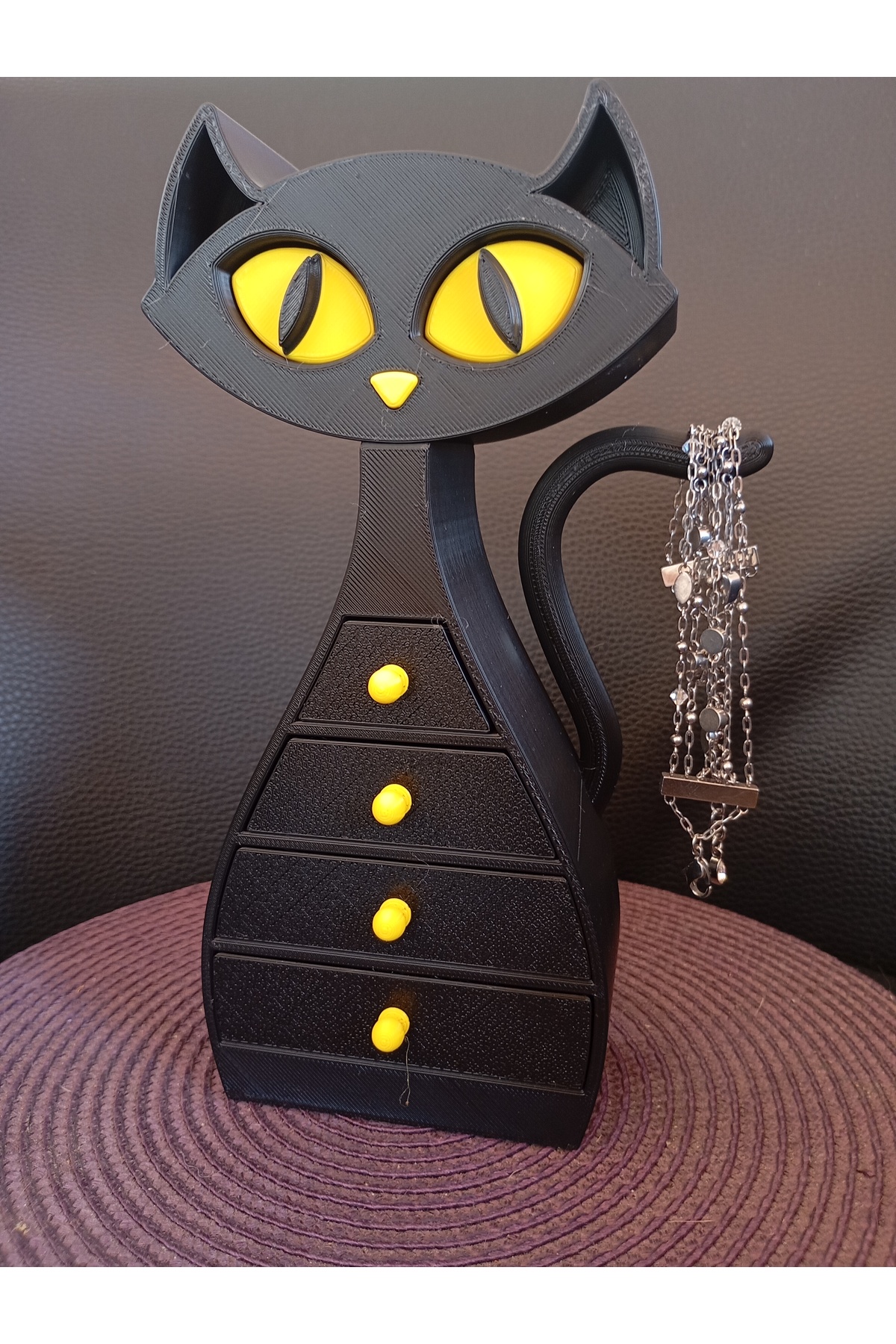 Atomik Kedi Takı Kutusu Küpe Kolye Yüzük Çekmeceli Organizer Aksesuar (KEDİ RENGİ DEĞİŞTİRİLEBİLİR)