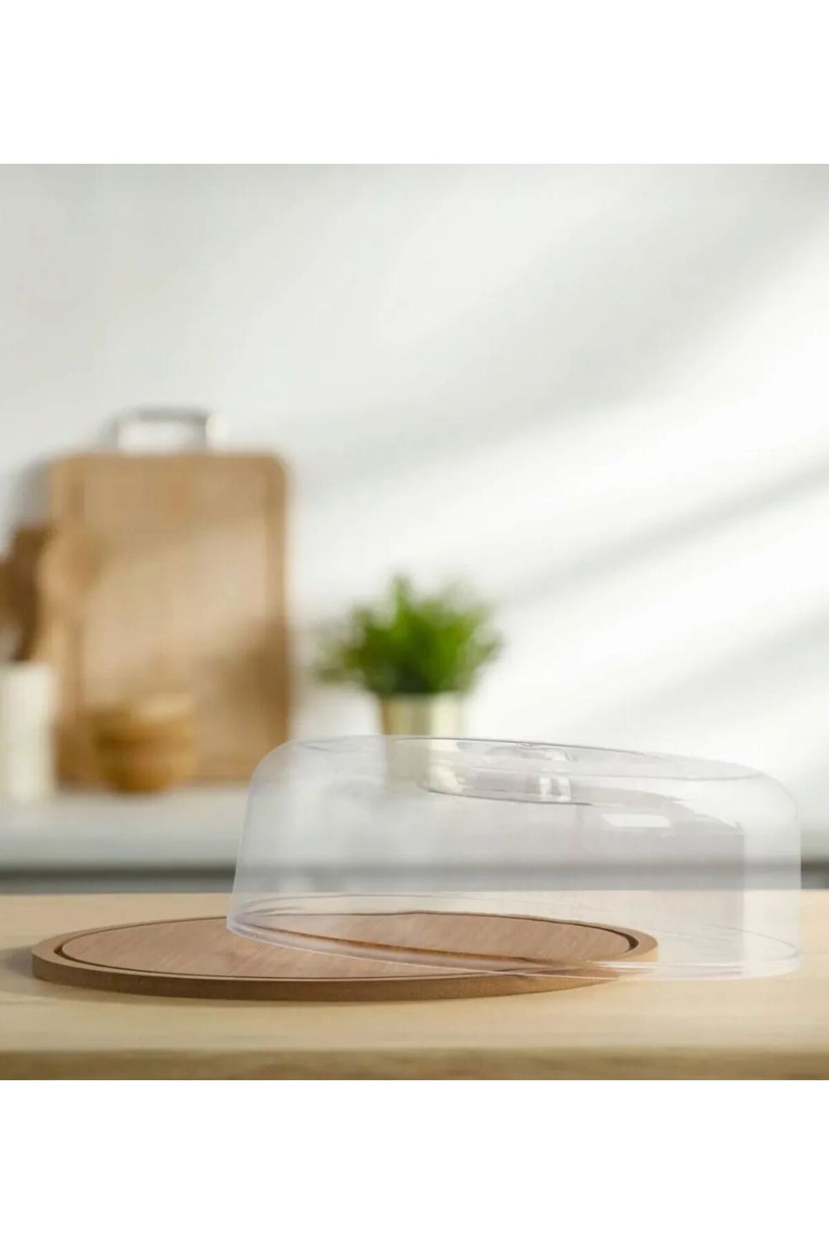 moda armanc-Acrylic Covered Cake Pan – Wooden Base Cake Presentation Pan |   Storage and Presentation Container with Lid 2