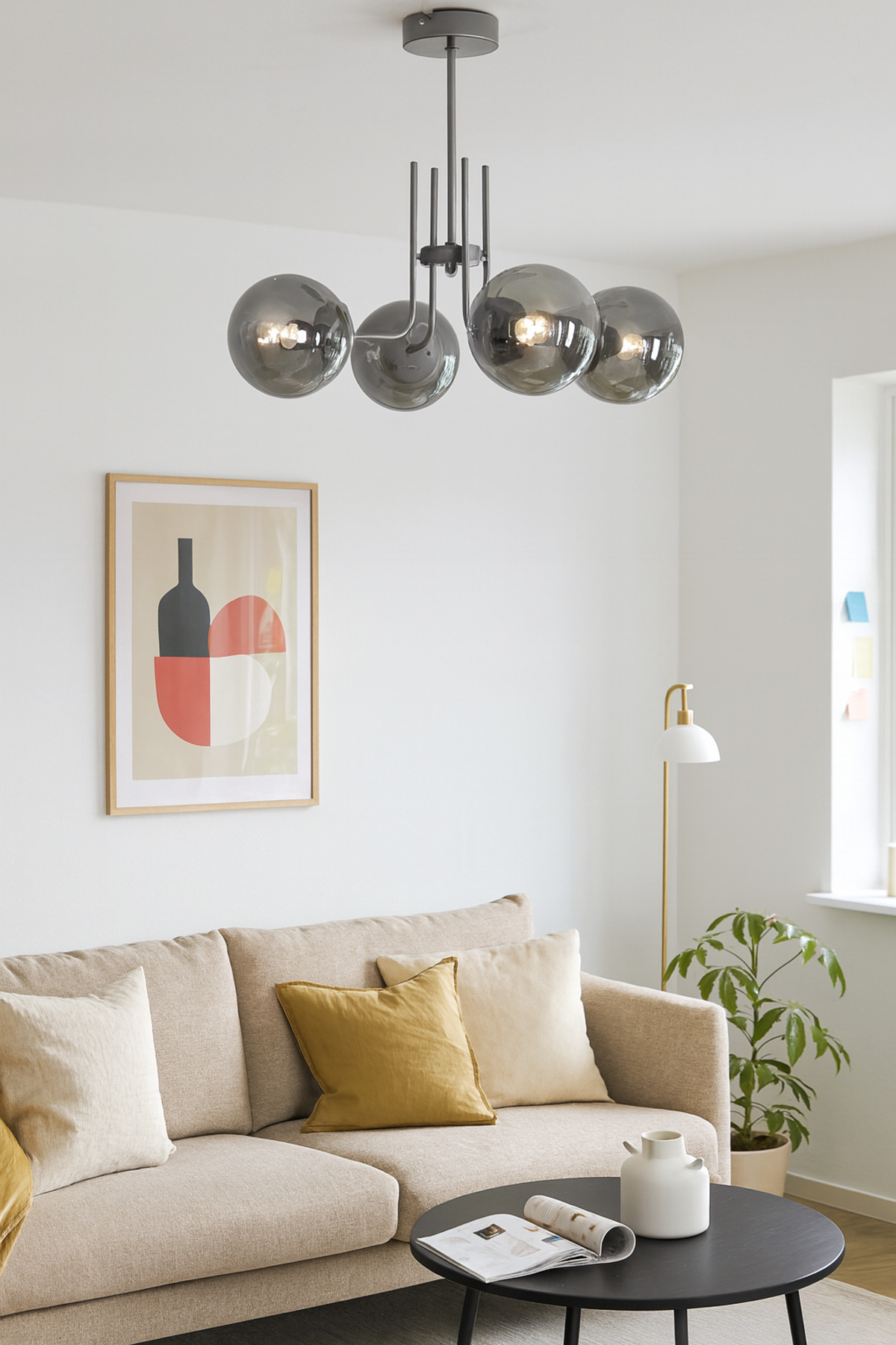 Vien Modern Design Living Room Dining Room Kitchen Gray Smoked Glass Pendant 4 Chandelier