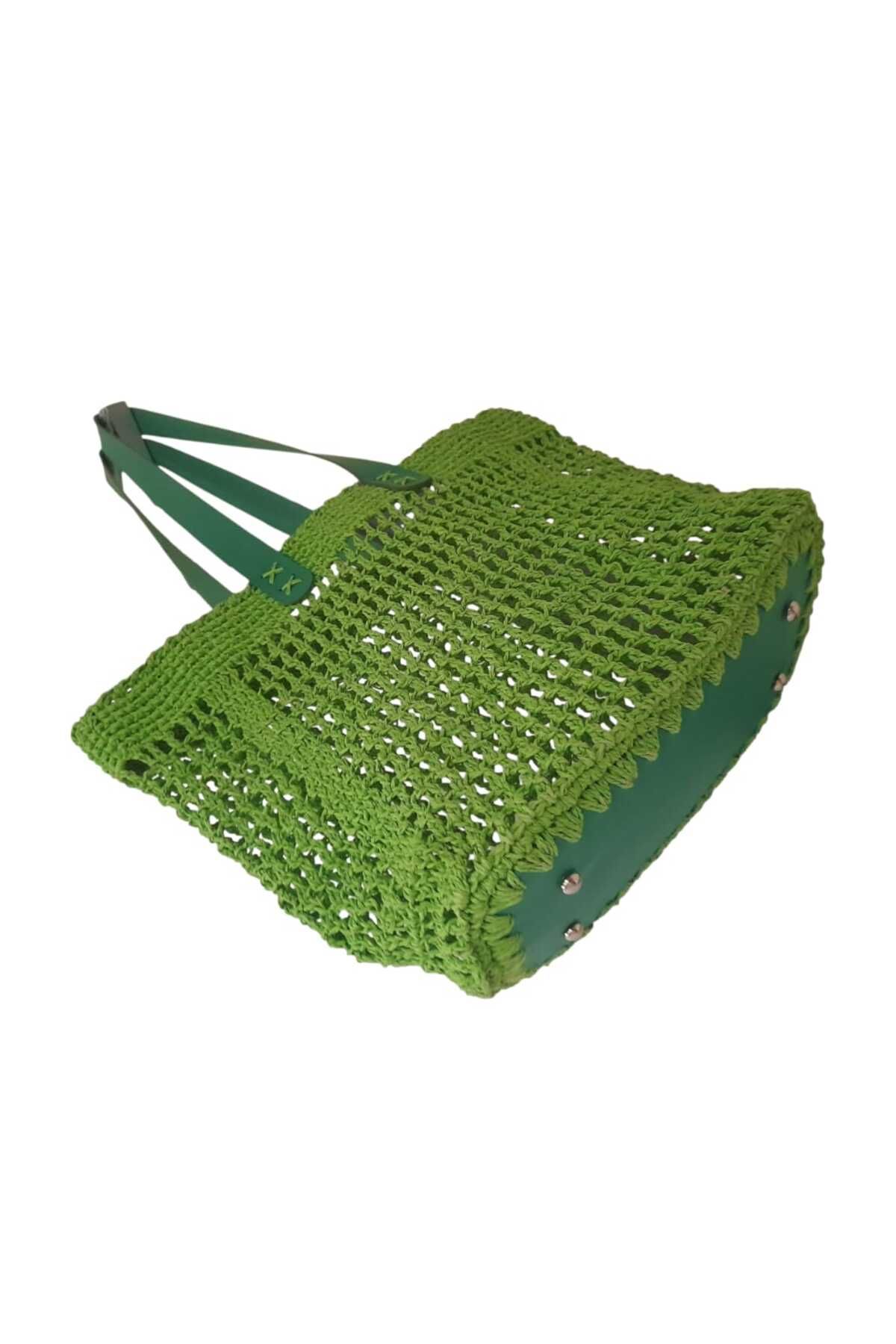 bi ters bi düz-Elörgüsü Leather Detailled Net Bag 2